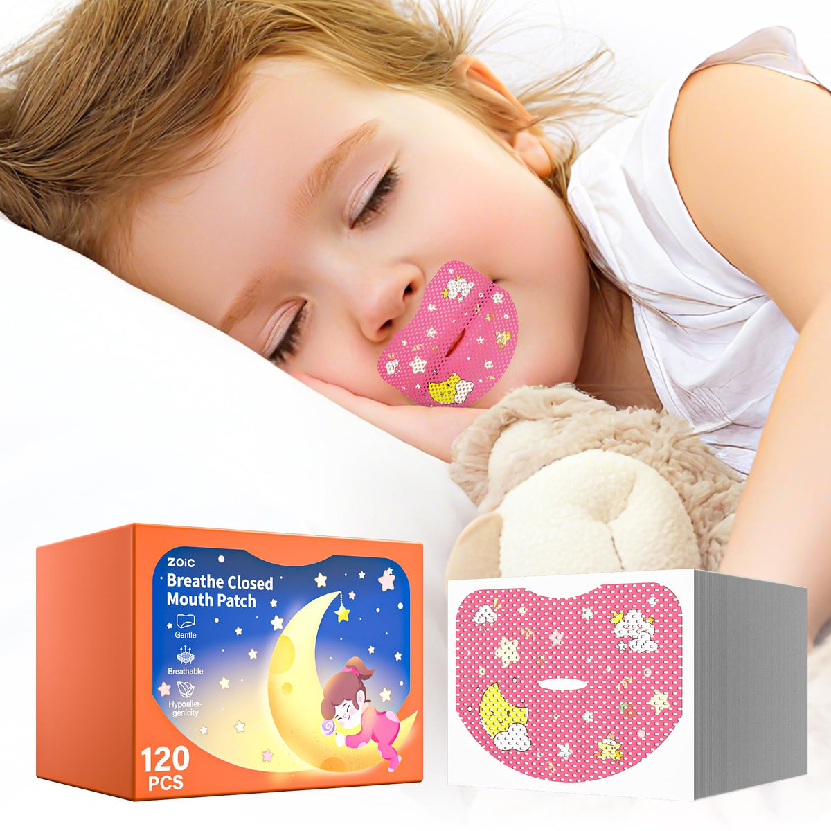 Parche cierre boca para niños: aplicación suave en los labios para dormir mejor