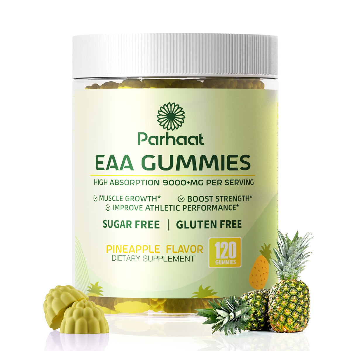 Parhaat EAA gomitas piña: bote para energía diaria.