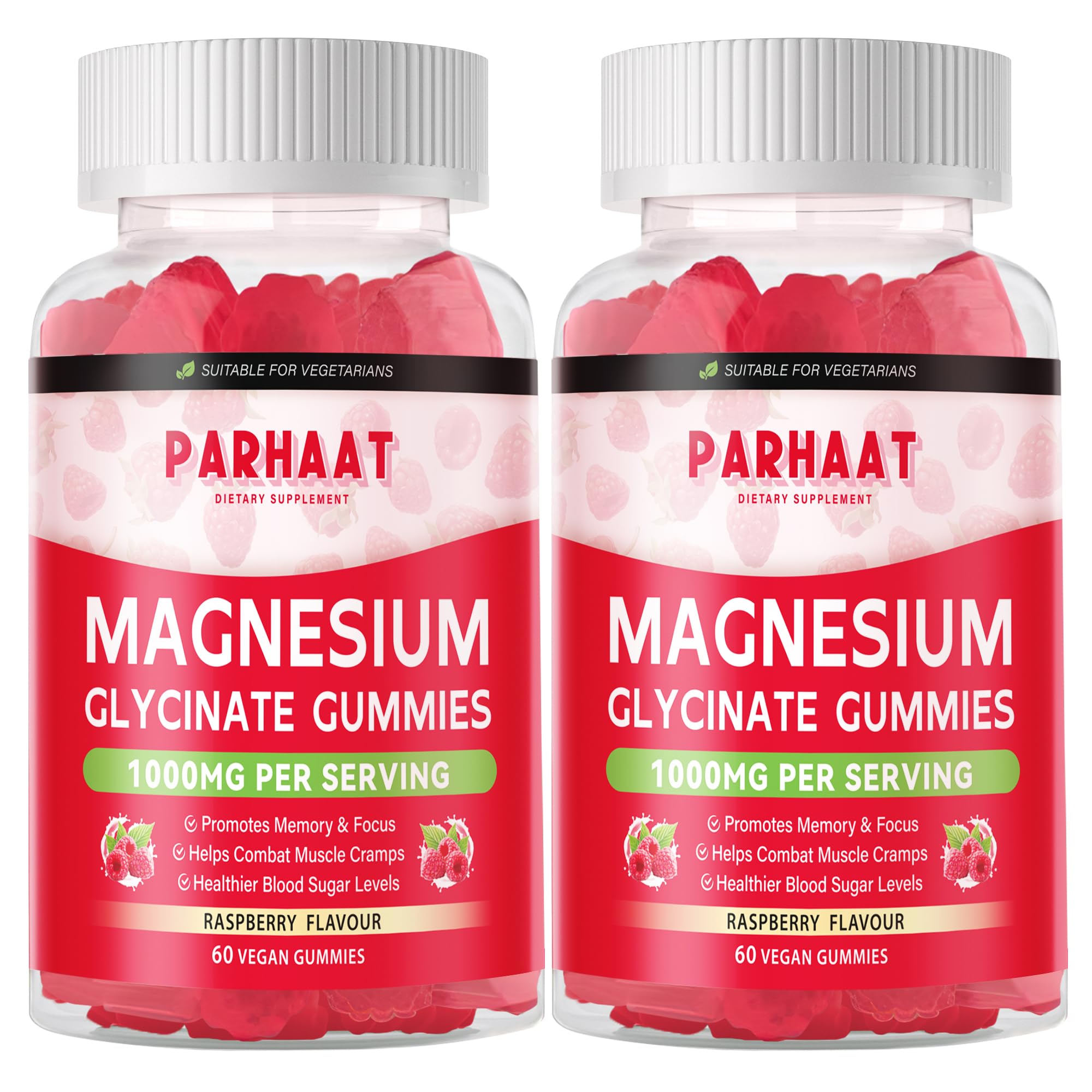 Gomitas Parhaat magnesio glicinato frambuesa en botella, sabor agradable para el día a día.