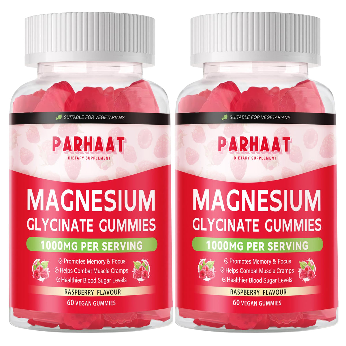 Gomitas Parhaat magnesio glicinato frambuesa en botella, sabor agradable para el día a día.