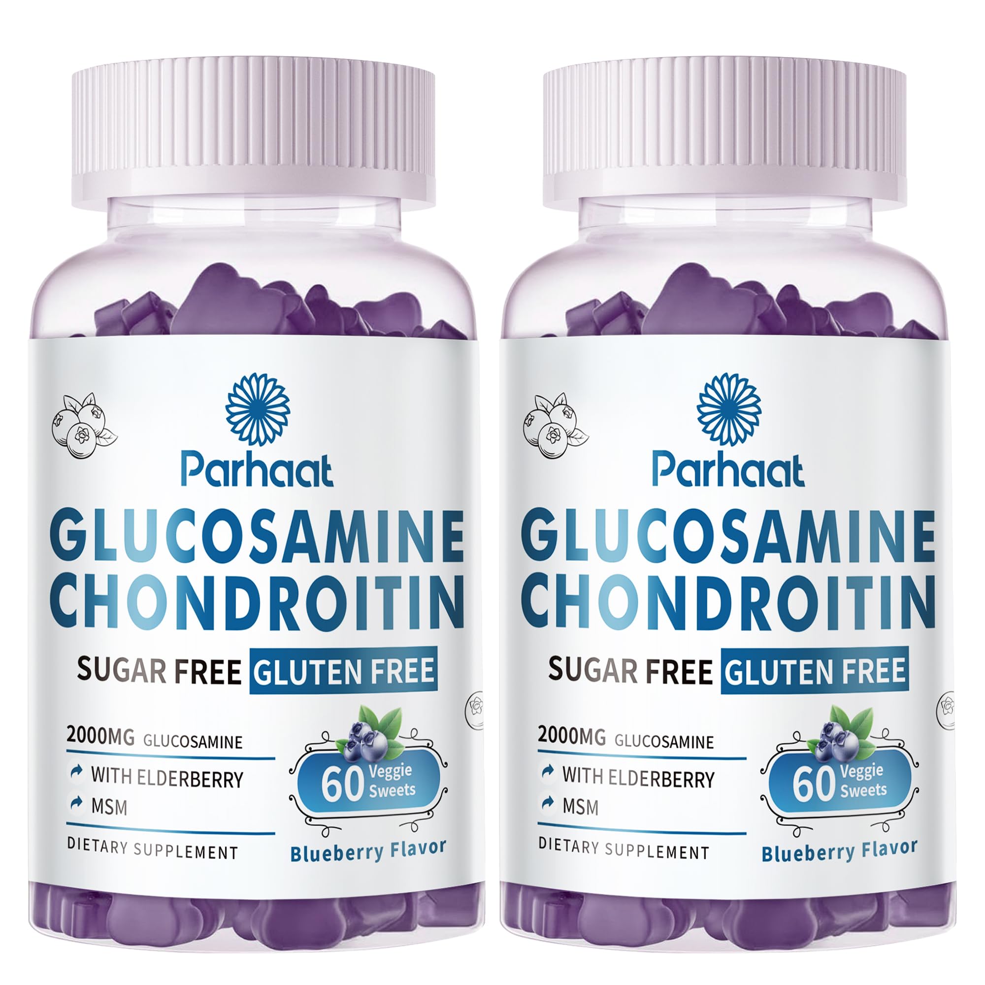 Parhaat gummies glucosamina-condroitina en botella doble pack para movilidad diaria.