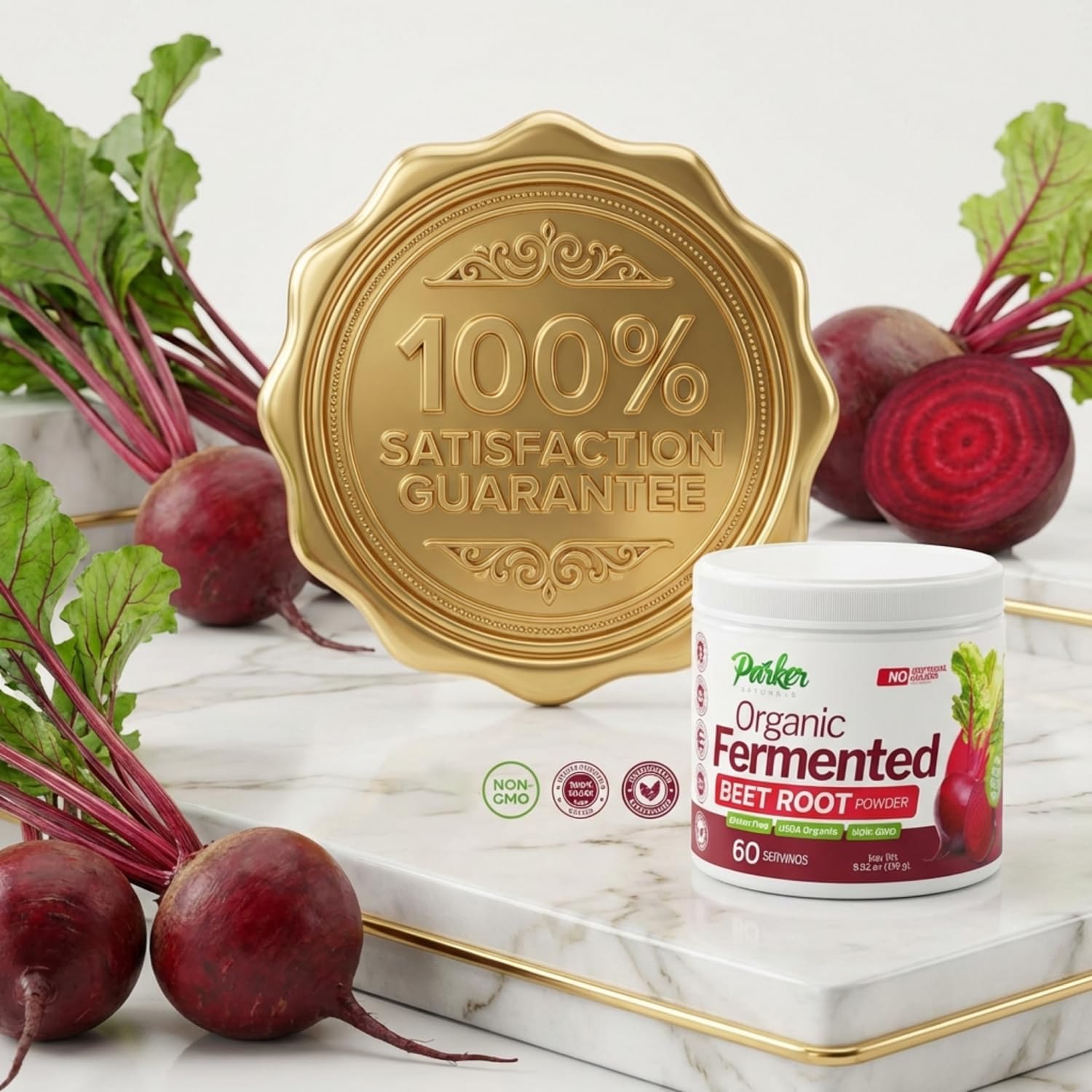 Parker Naturals polvo de remolacha fermentada en bol de desayuno nutritivo
