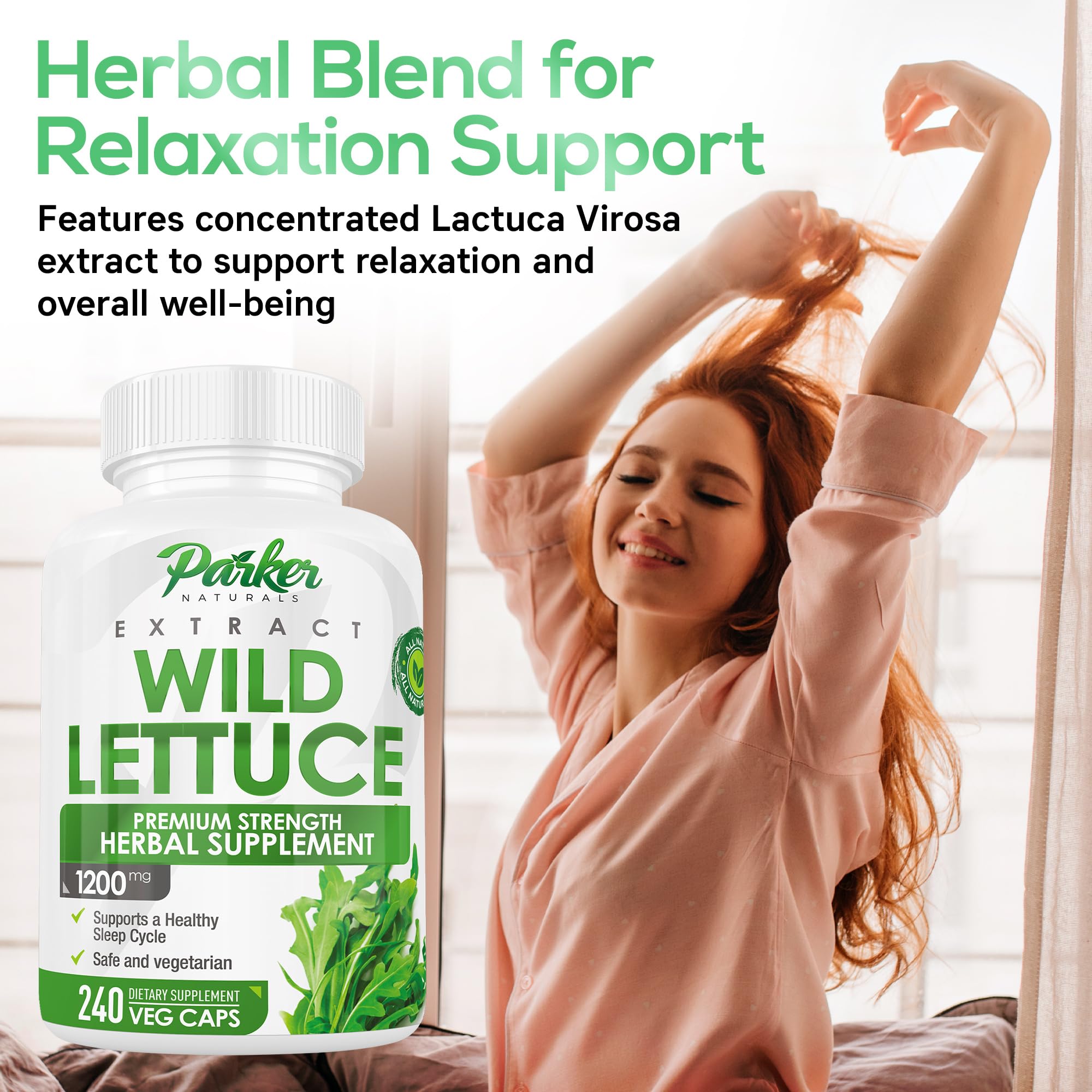 Parker Naturals Wild Lettuce Extract, cápsulas en mano: opción vegana para relajación nocturna.
