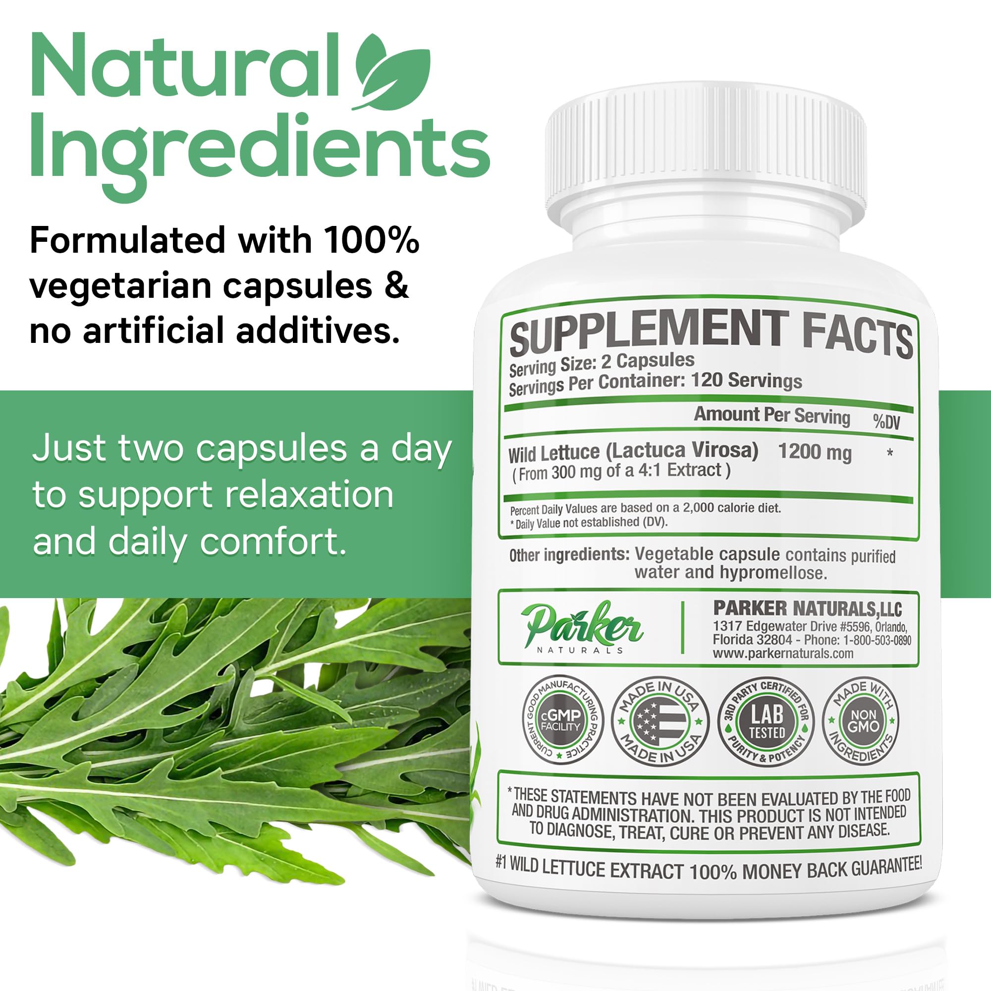 Parker Naturals Wild Lettuce Extract, sello GMP: garantiza calidad y pureza en cada lote.