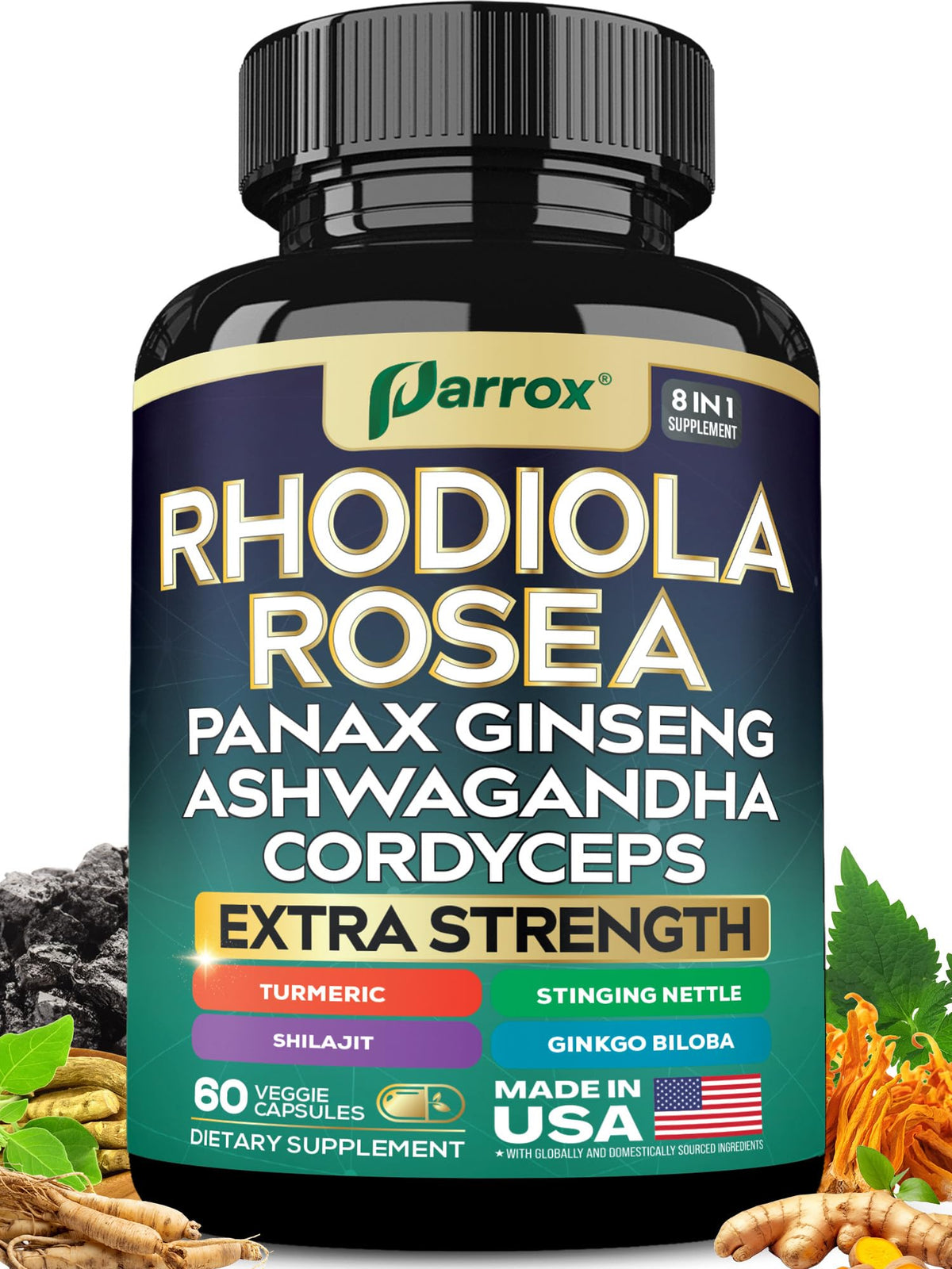 Parrox, botella de cápsulas para apoyo diario de bienestar.