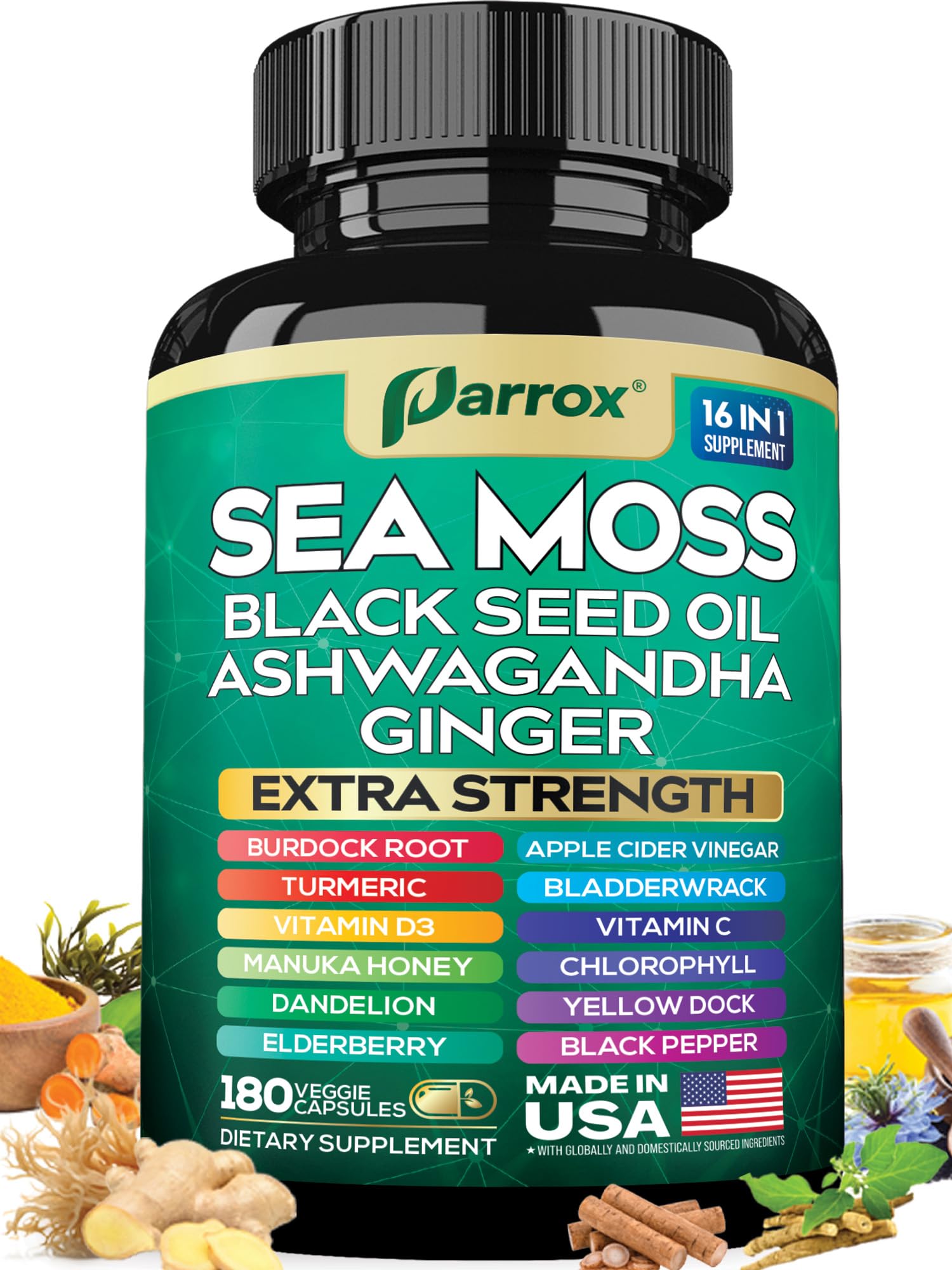 Parrox Sea Moss, botella, ideal para iniciar la rutina diaria.