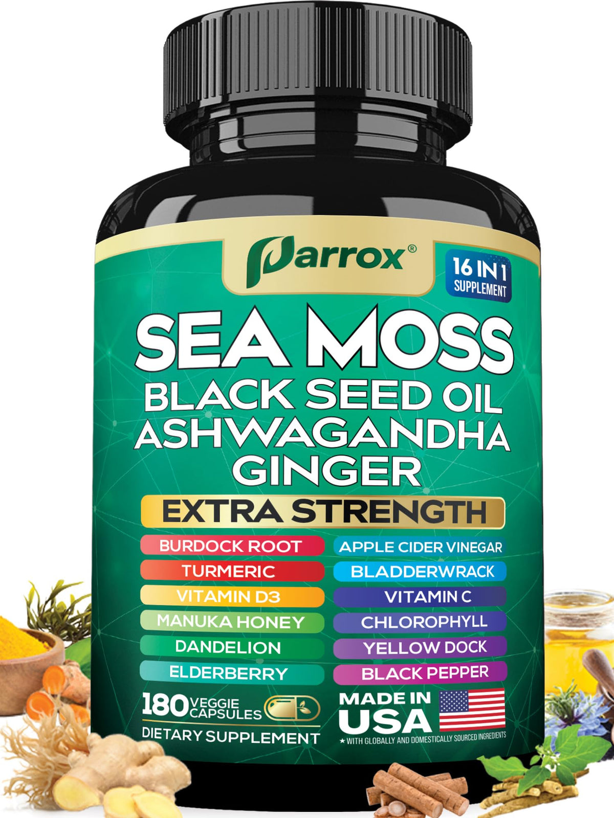 Parrox Sea Moss, botella, ideal para iniciar la rutina diaria.