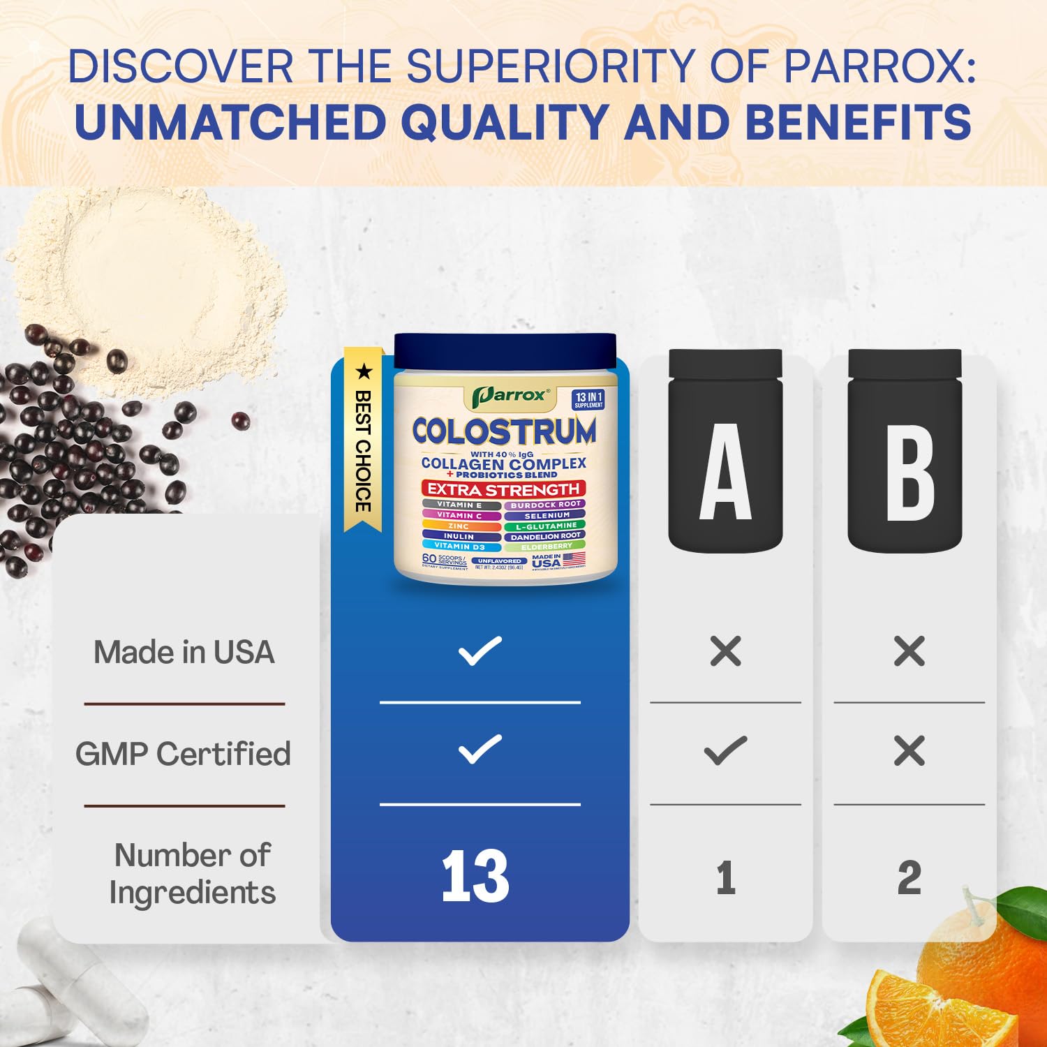 Parrox Colostrum Polvo con probióticos para apoyar la digestión diaria