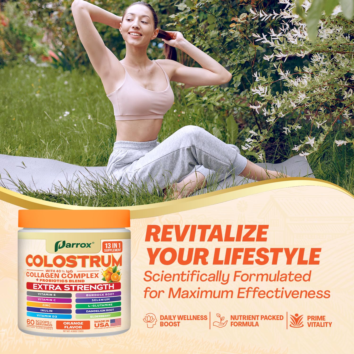 Parrox Colostrum Powder: calidad estadounidense para un complemento confiable.