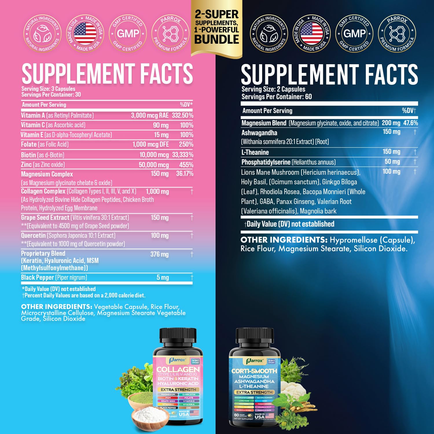 Parrox Conjunto Serenidad Brillante: etiqueta de ingredientes clave para apoyar la energía diaria