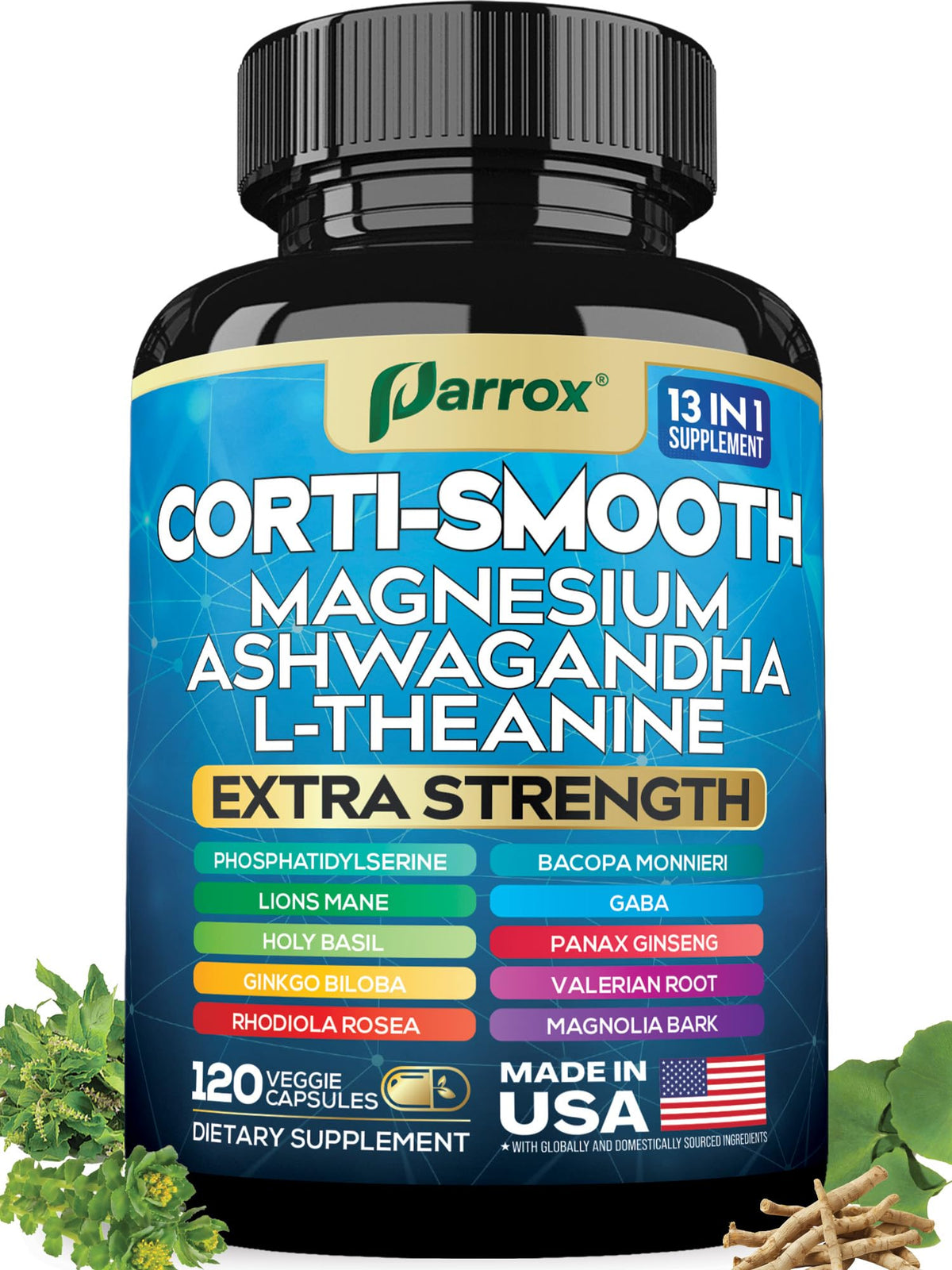 Botella de Parrox Corti-Smooth para apoyo diario y equilibrio.
