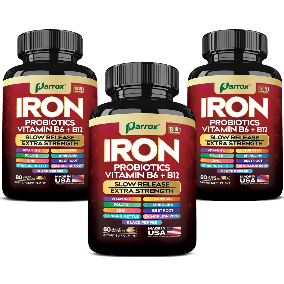 Parrox Elemental Iron con liberación lenta en botella para uso diario