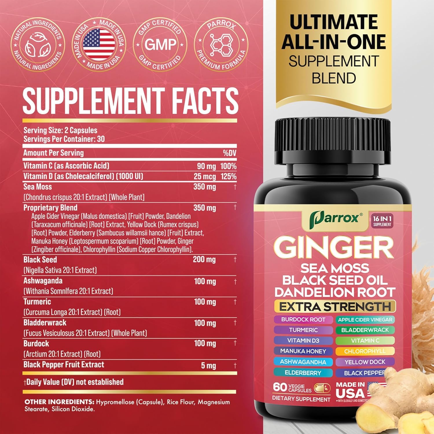 Parrox Ginger 16‑en‑1: cápsulas en tus manos para conveniencia diaria.