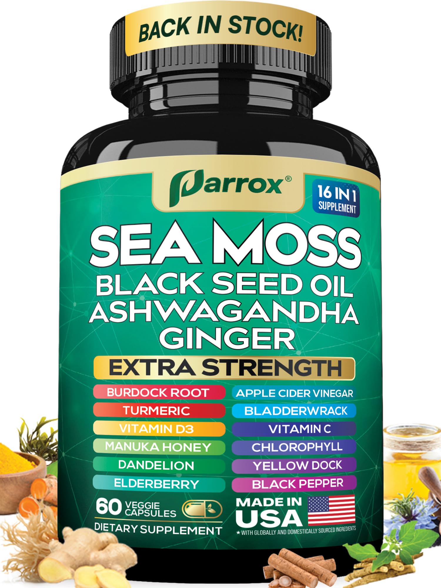 Parrox musgo de mar en cápsulas, apoyo diario para la energía natural.