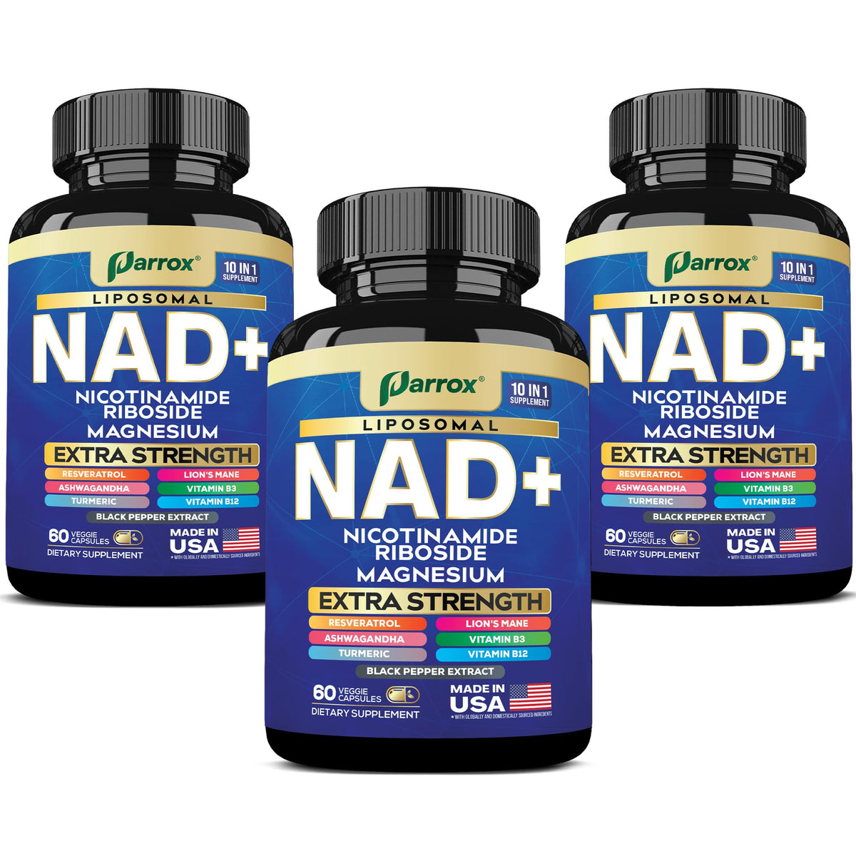 Parrox NAD+ liposomal nicotinamida mejora la energía diaria y la claridad mental.
