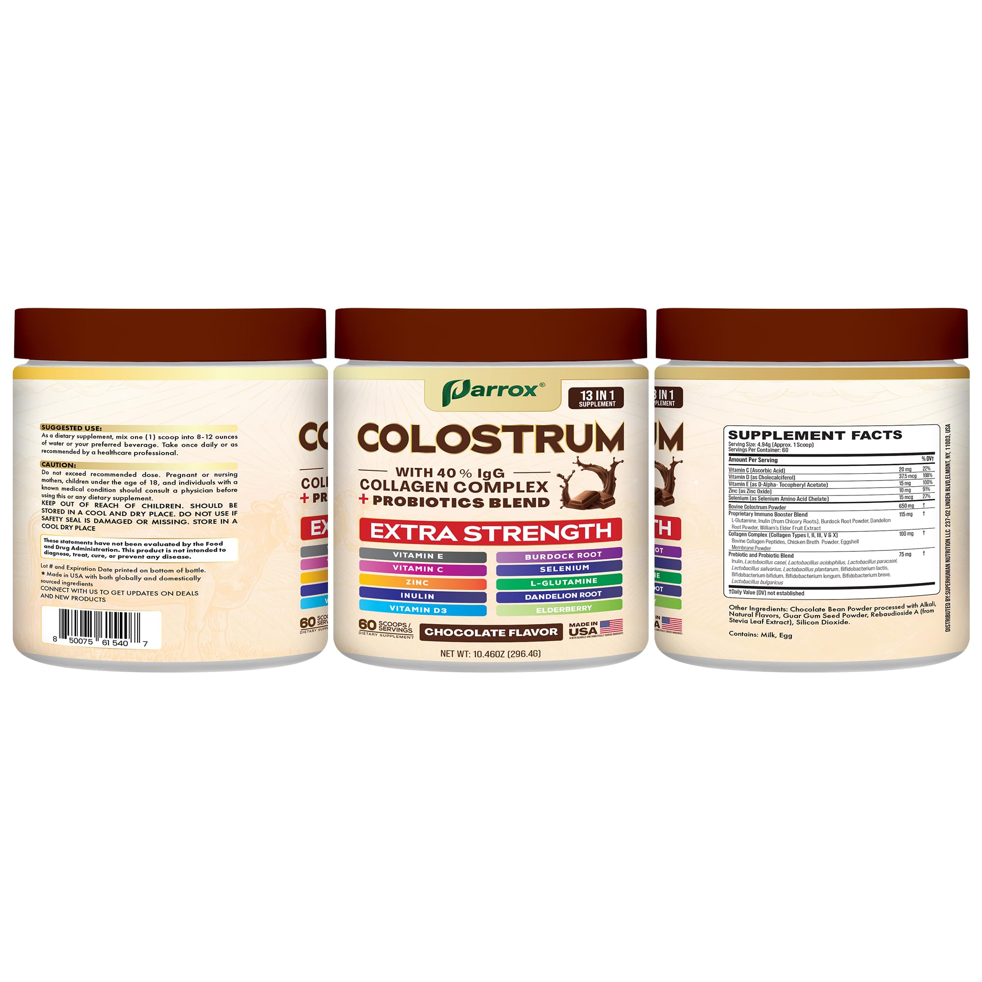 Parrox polvo de colostro, fabricado en Estados Unidos, calidad y control