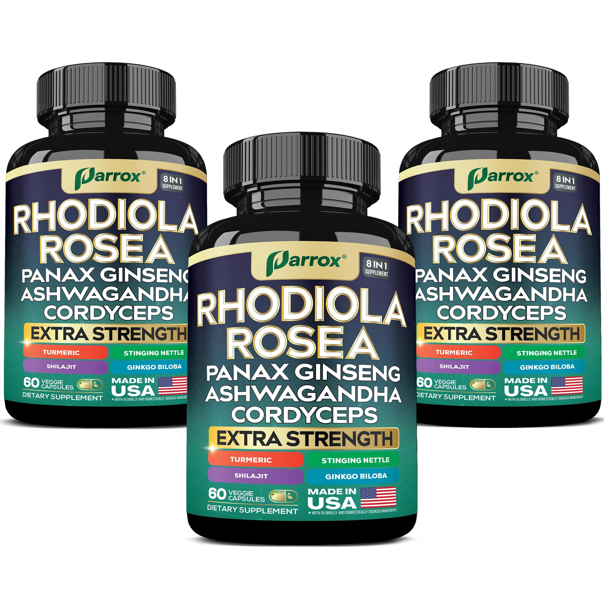 Parrox Rhodiola Rosea 8-en-1 cápsulas para bienestar diario y fácil incorporación