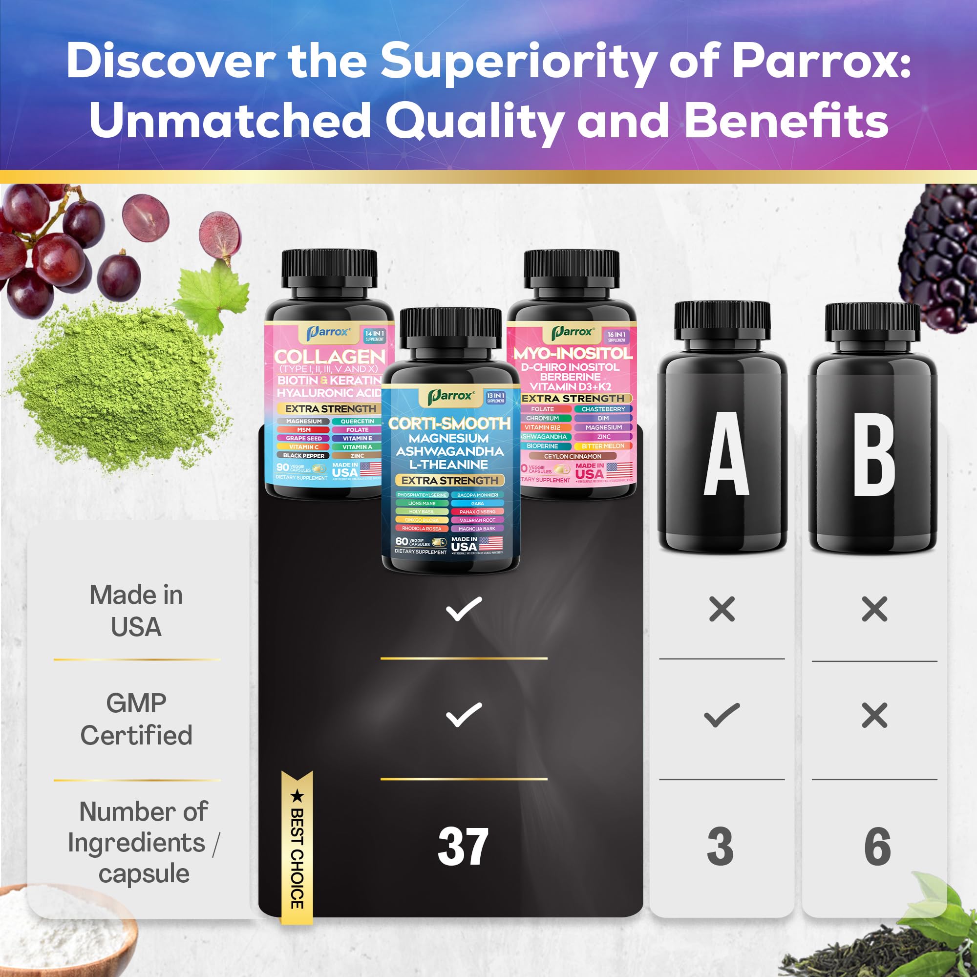 Parrox She Shines Set, apoyo cortisol con magnesio y adaptógenos.