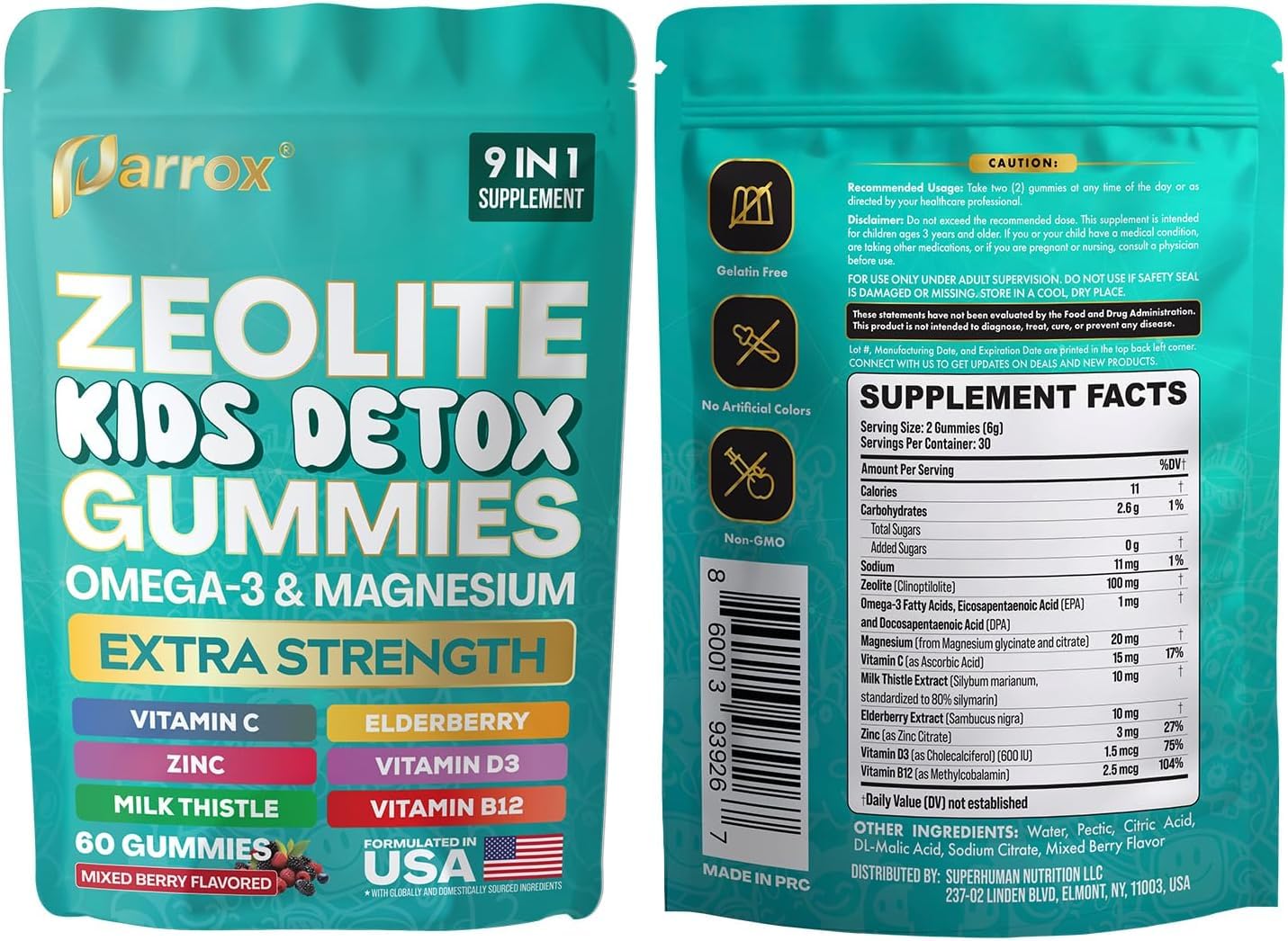 Parrox Zeolite Kids Detox Gummies, familia feliz, rutina diaria simple y cómoda