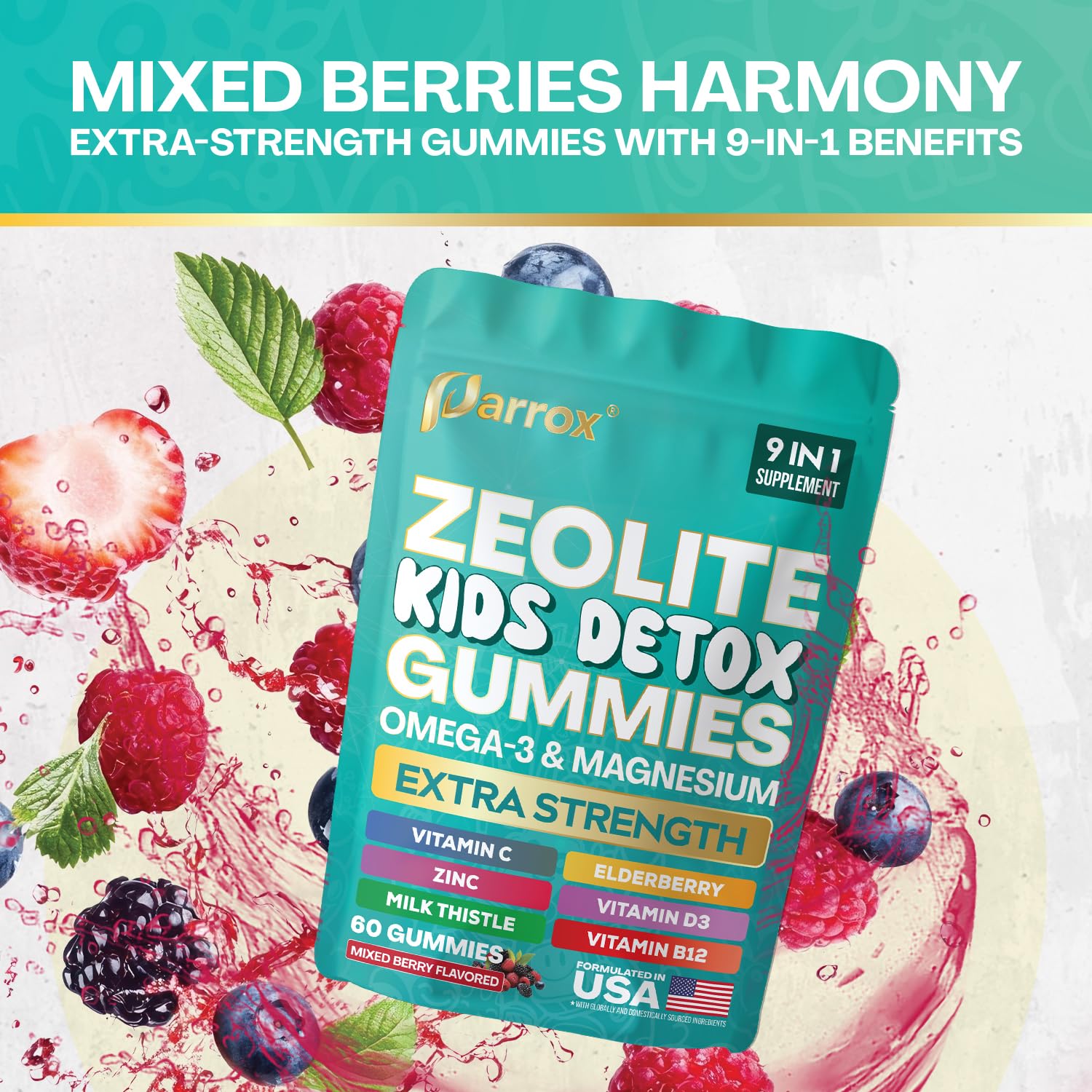 Parrox Zeolite Kids Detox Gummies, paquete dos, ahorro para familias activas