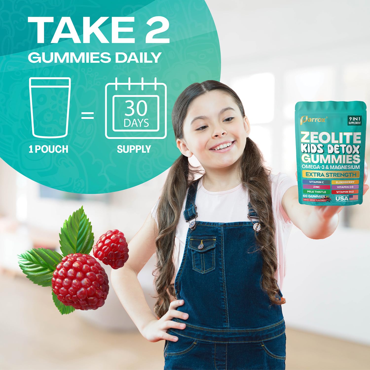 Parrox Zeolite Kids Detox Gummies, uso diario en casa o escuela, fácil de llevar