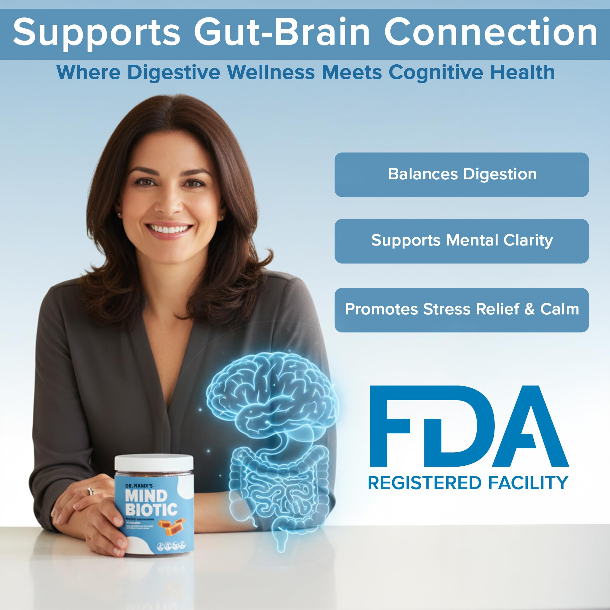 MindBiotic etiqueta frontal destaca sabor caramel canela para consumo diario
