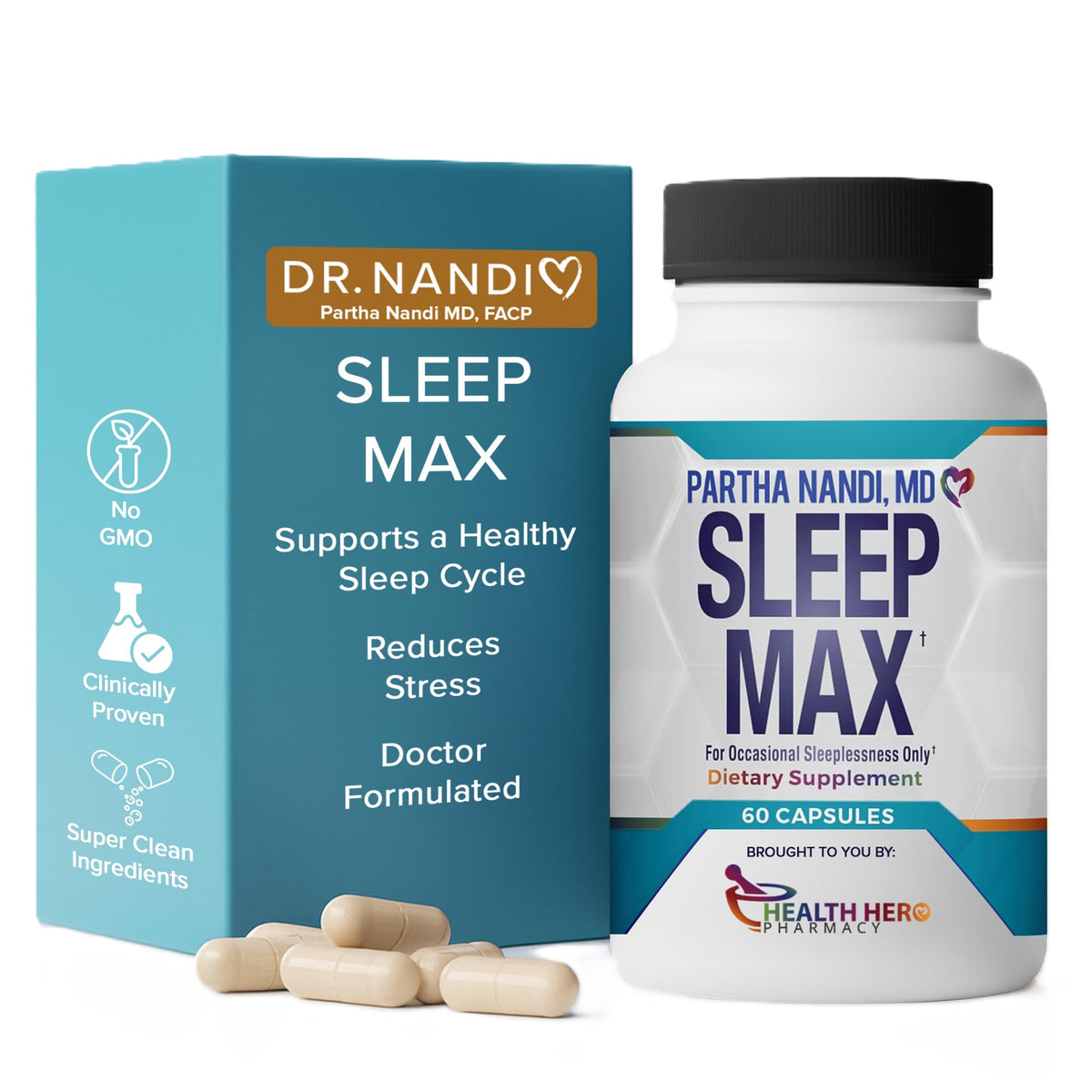 Partha Nandi Sleep Max, botella detalle, apoyo natural para dormir bien.
