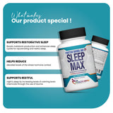Partha Nandi Sleep Max etiqueta y caja, diseño claro.