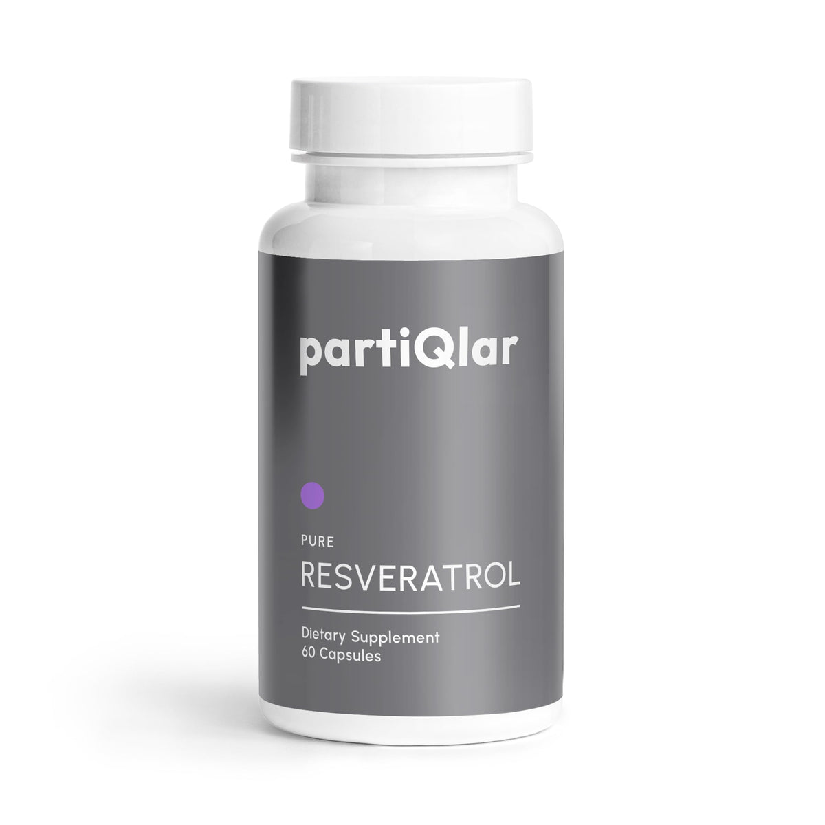 PartiQlar Trans-Resveratrol: botella de cápsulas para uso diario y antioxidante.