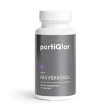 PartiQlar Trans-Resveratrol: botella de cápsulas para uso diario y antioxidante.