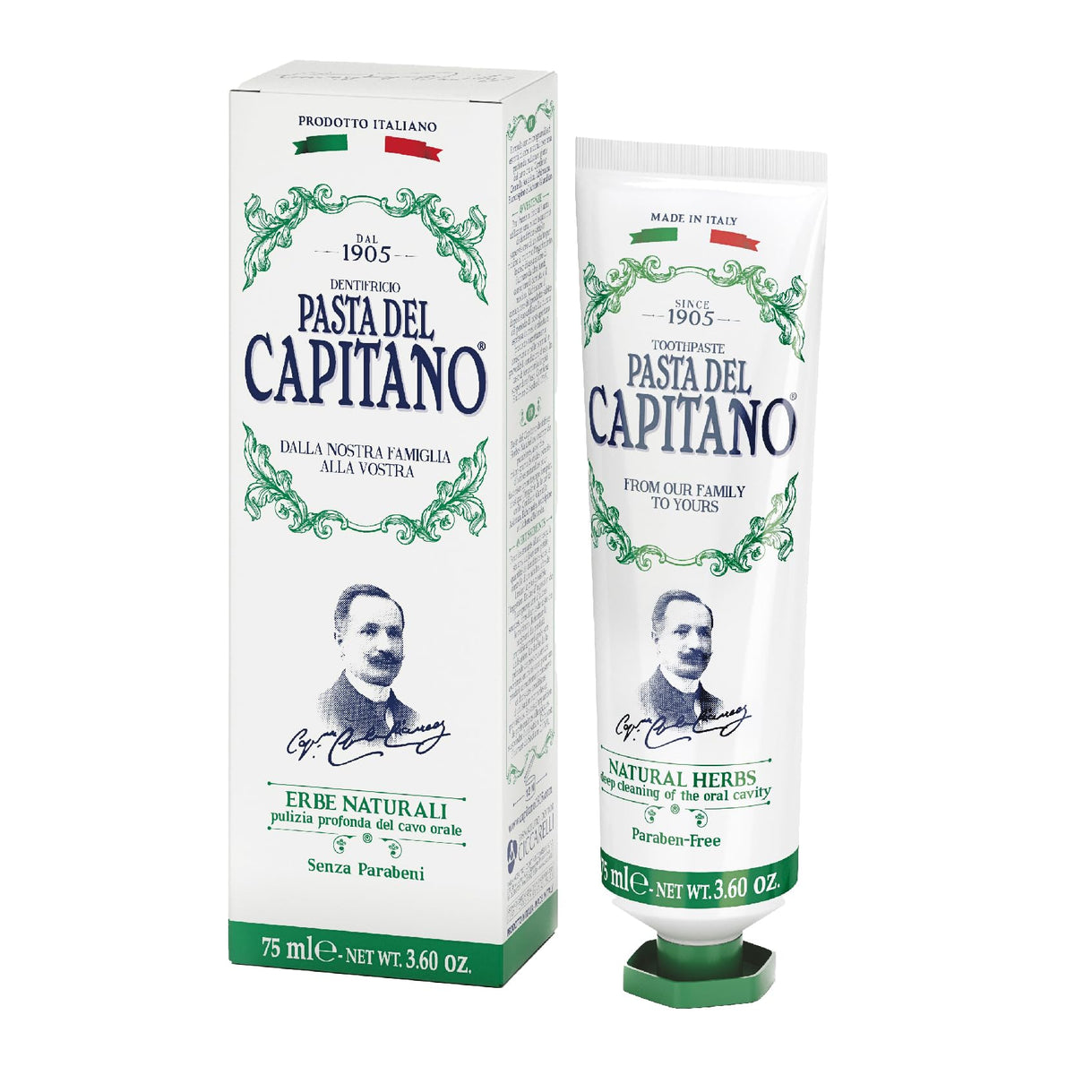 Pasta del Capitano 1905, envase compacto para la rutina diaria.