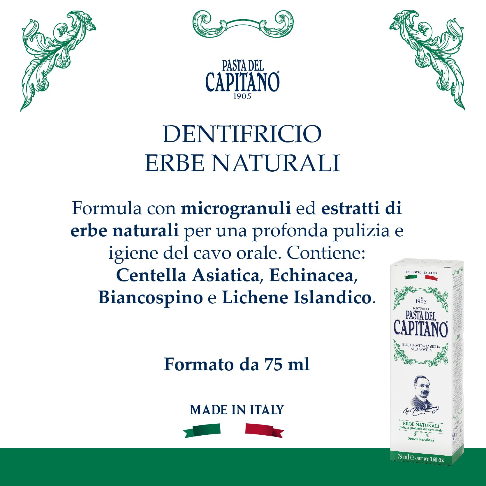 Pasta del Capitano 1905, pasta natural con hierbas para limpieza suave.