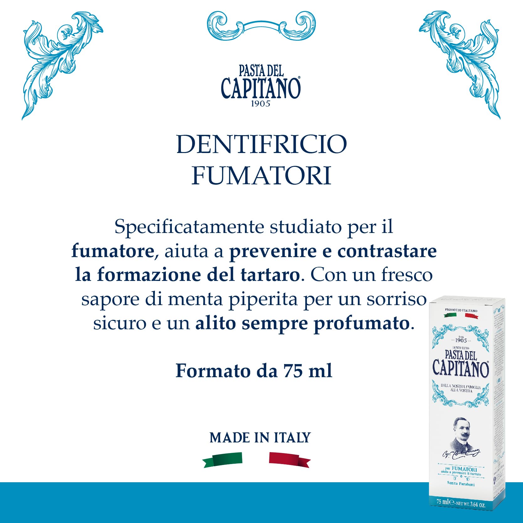Dentífrico con sabor mentolado para fumadores y aliento fresco.