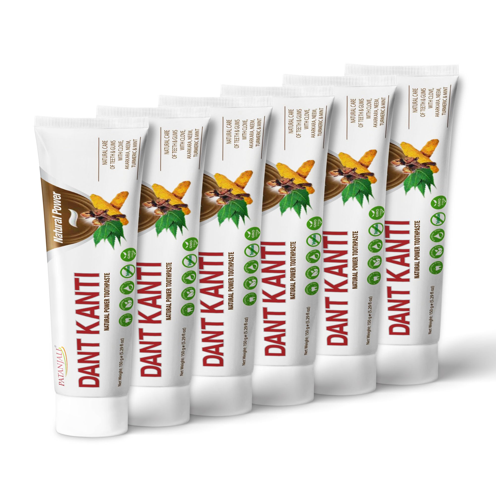 Patanjali Dant Kanti, paquete de 6, opción familiar para rutina diaria y ahorro.