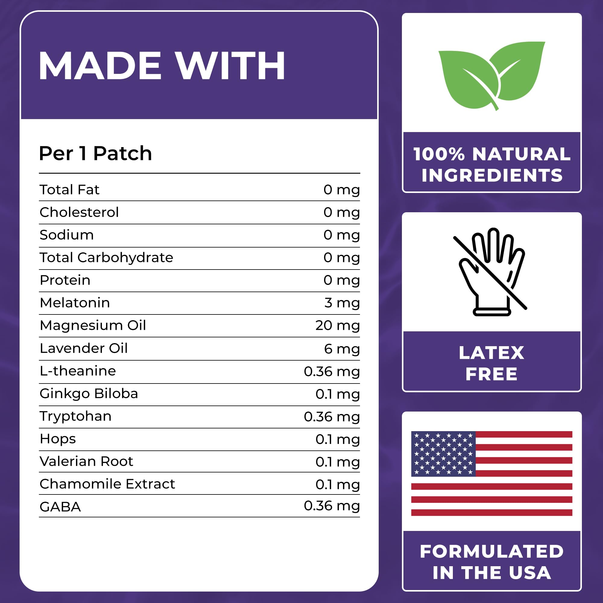 Patch4U parches de sueño etiqueta ingredientes con melatonina y valeriana.