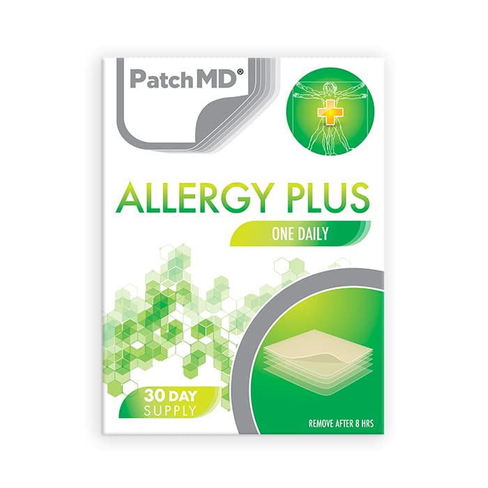 PatchMD Allergy Plus parache tópico junto al bote, suministro de 30 días.
