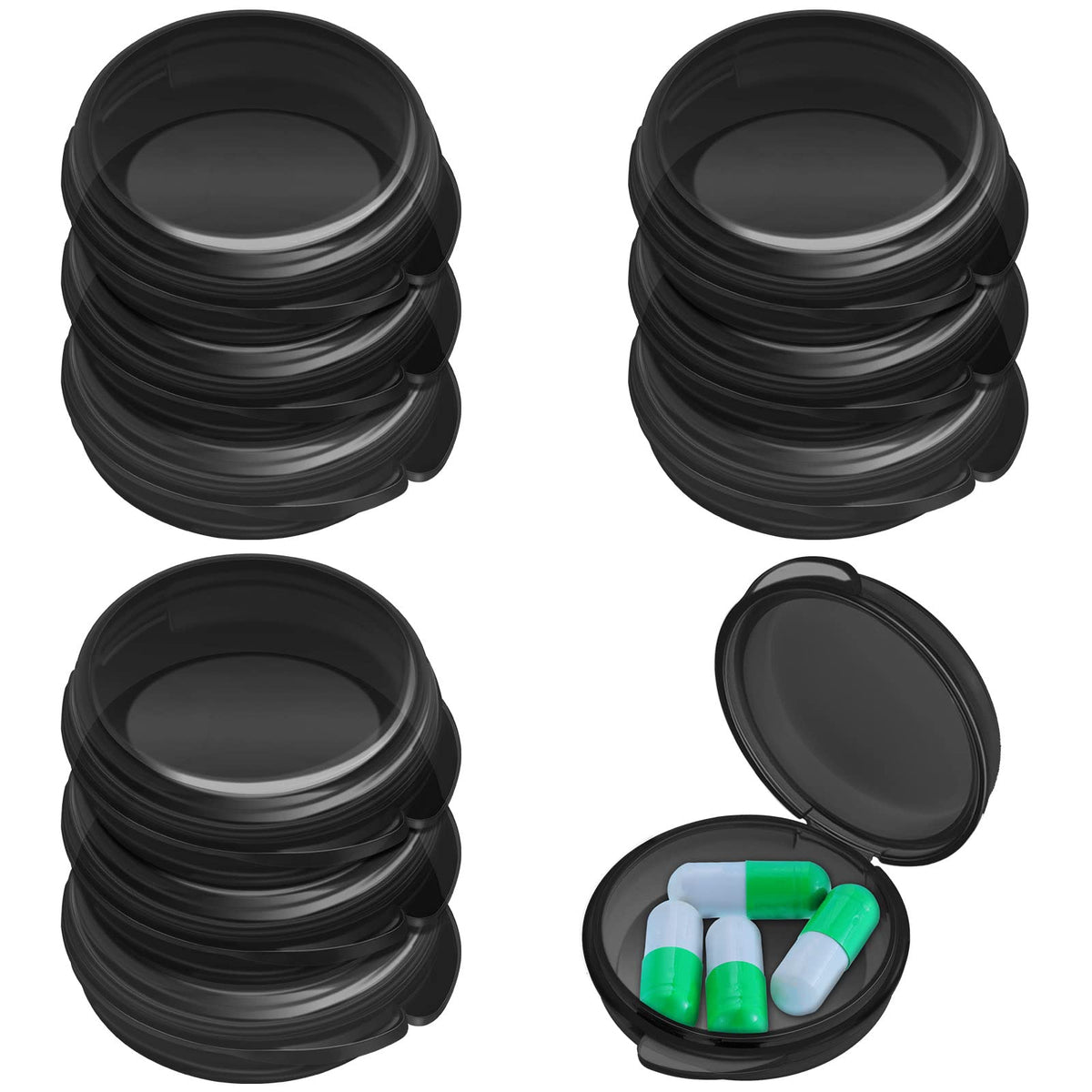 Patelai, caja de pastillas portátil transparente negra, perfecta para llevar en bolso.