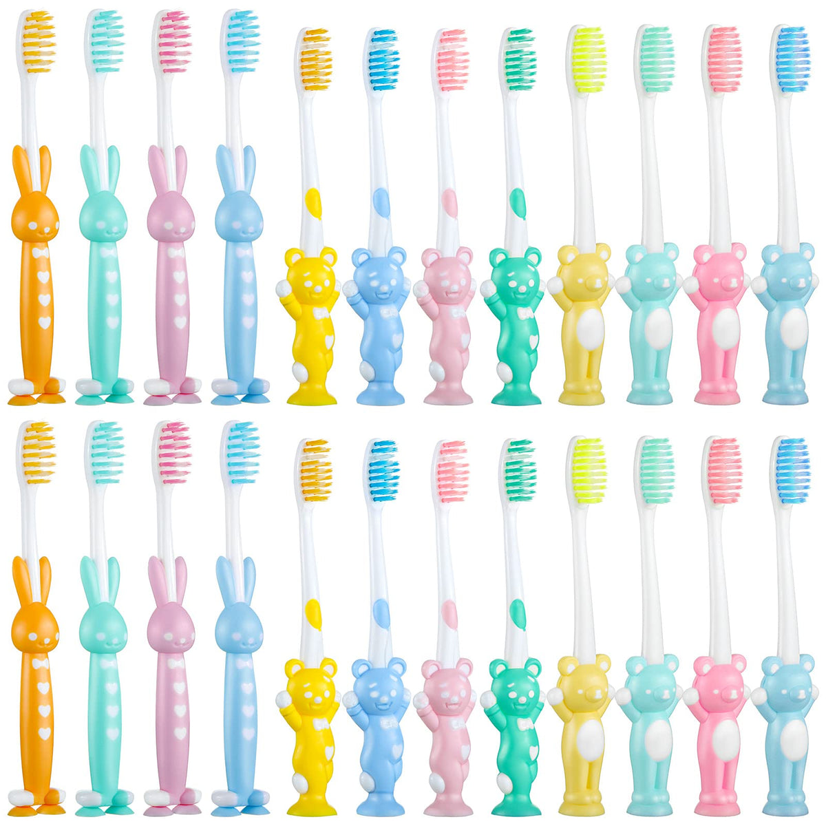 Cepillos Patelai para niños con base vertical y tapas protectoras para almacenamiento ordenado