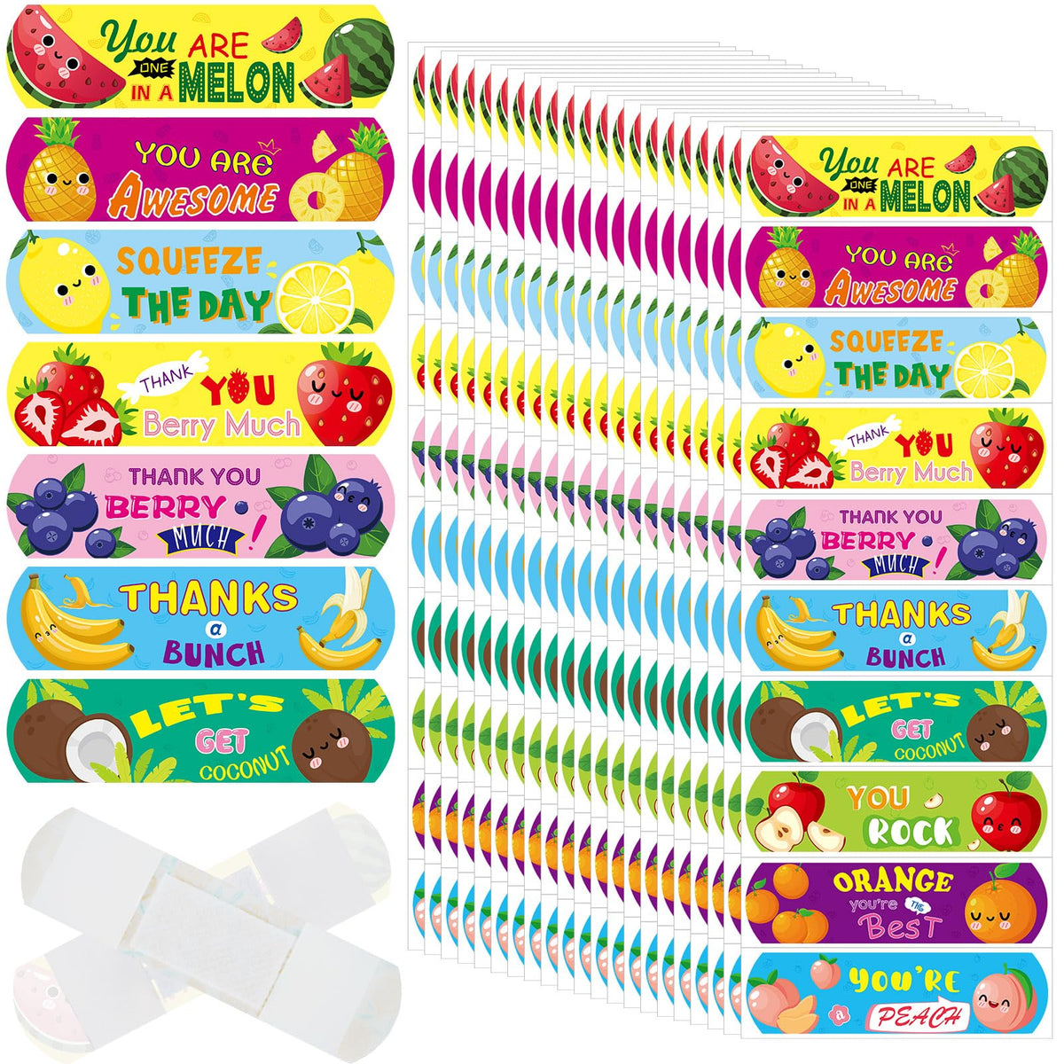Patelai curitas con motivos de fruta para niños, protección rápida contra pequeños cortes.