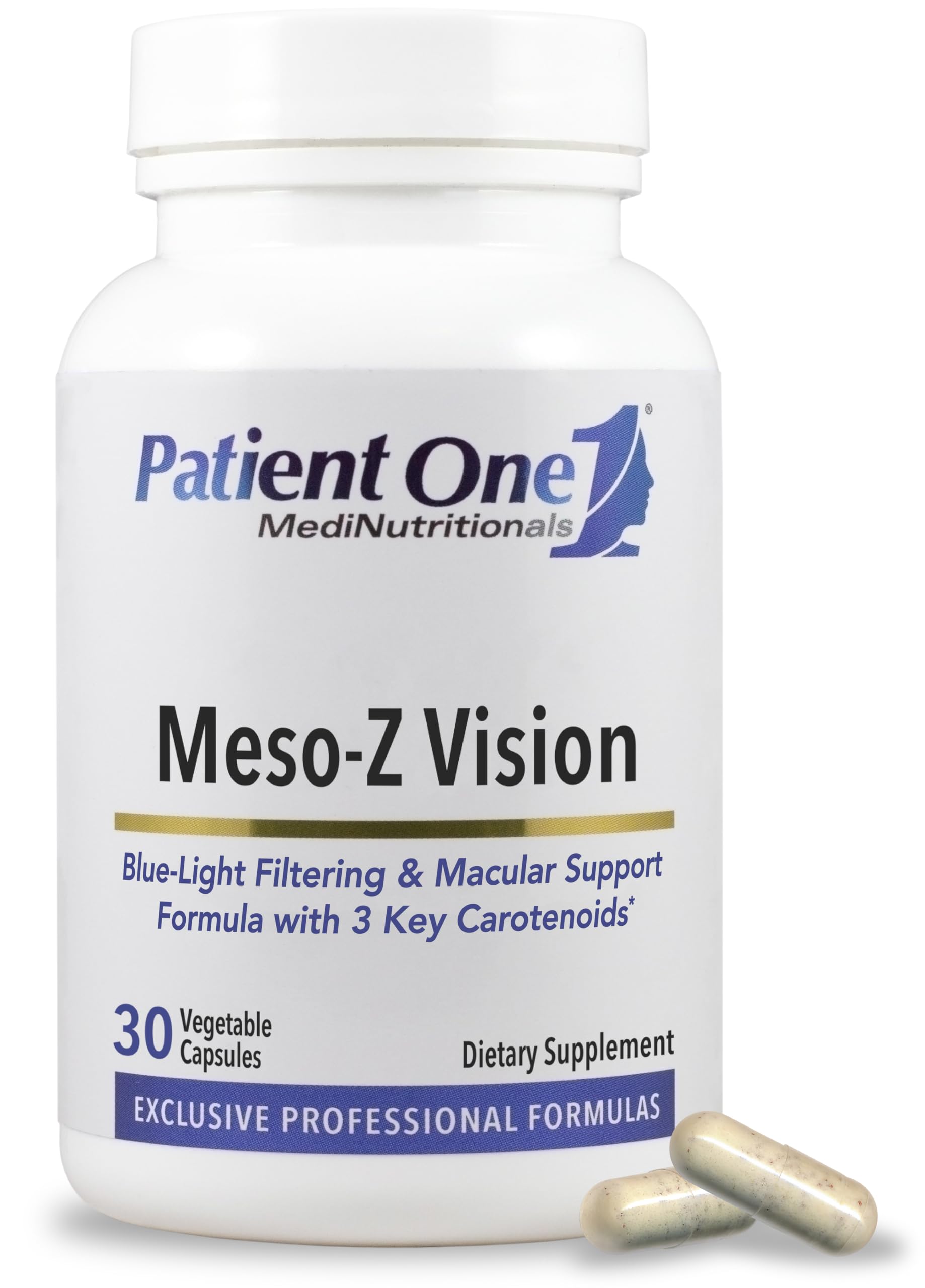 Patient One Meso-Z Vision cápsulas para apoyar la salud ocular diaria.