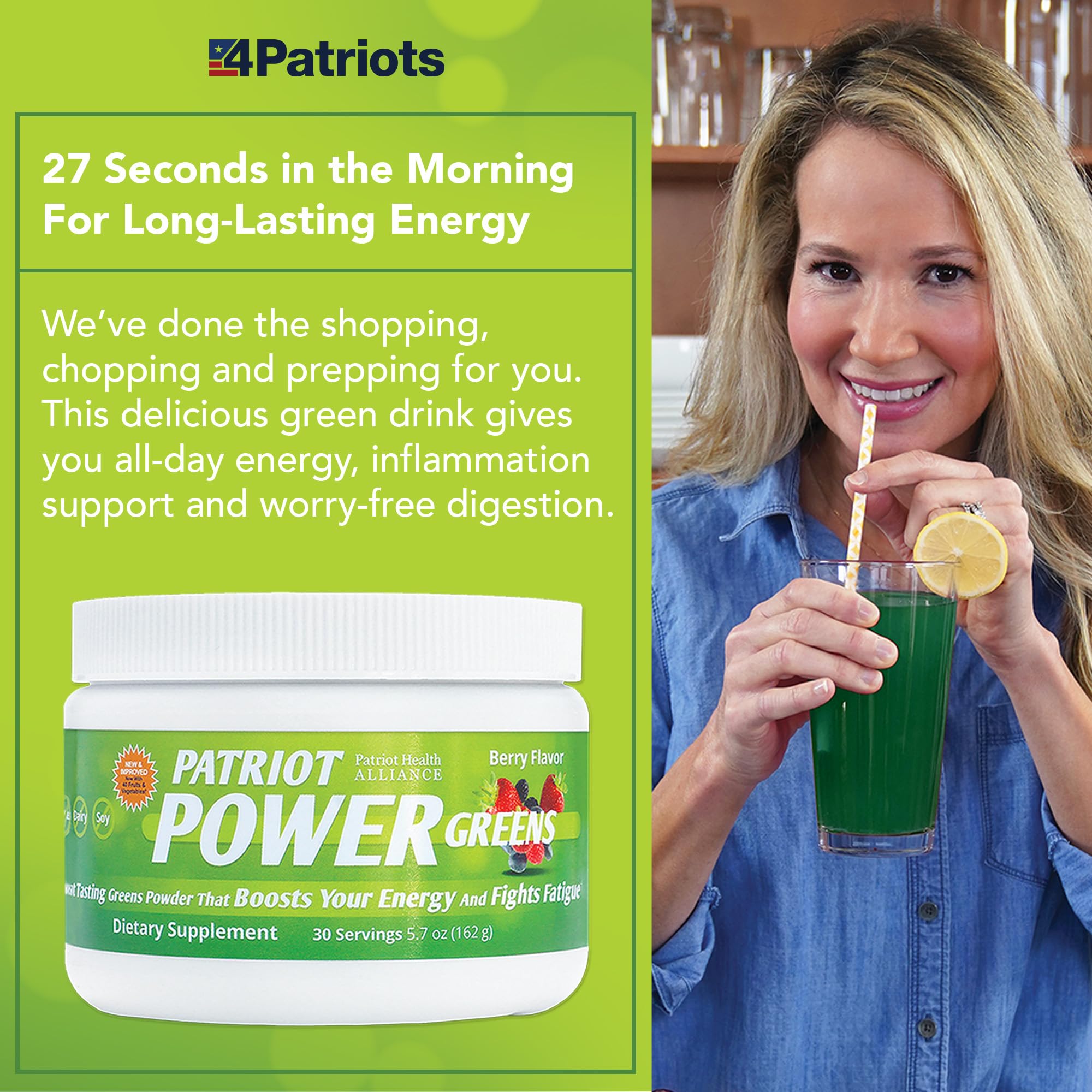 Patriot Power Greens: porción medidora para dosis precisas.