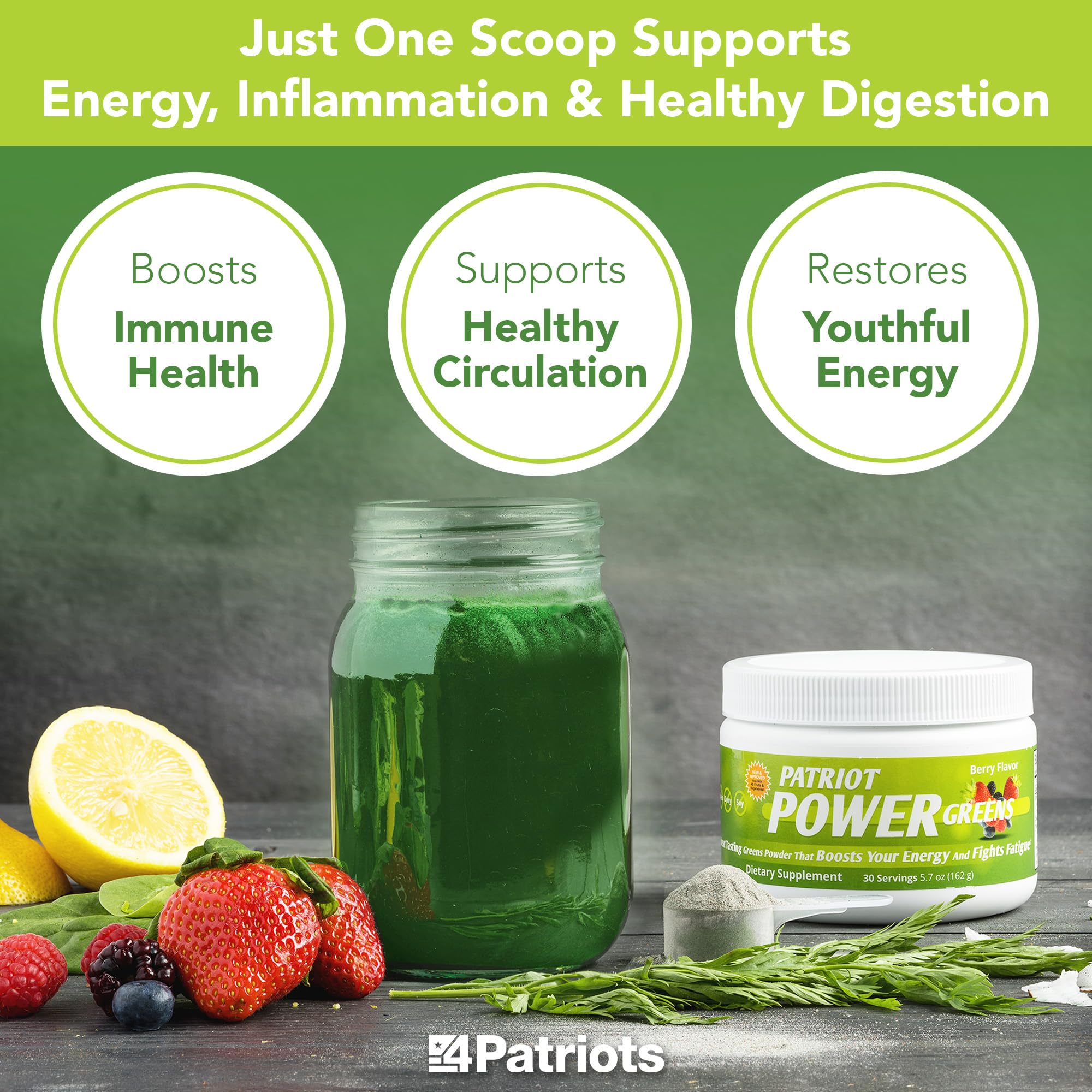 Patriot Power Greens: preparado en taza para batidos rápidos.