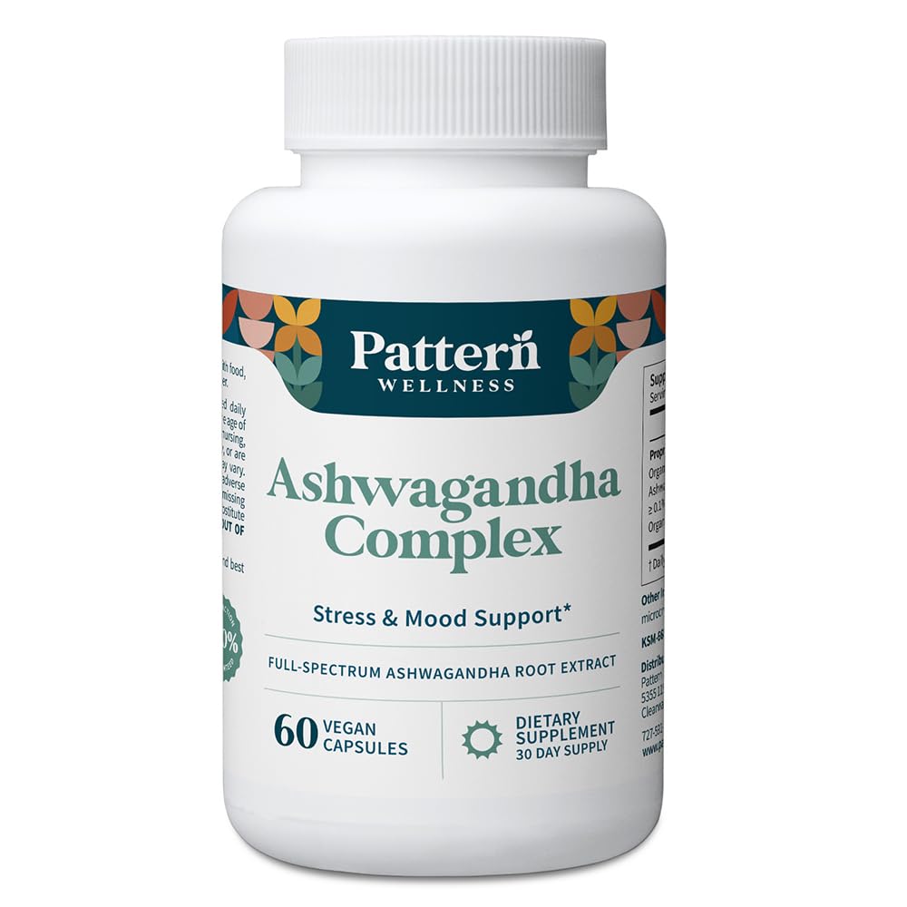 Pattern Wellness Ashwagandha Complex en caja, apoyo al equilibrio diario.
