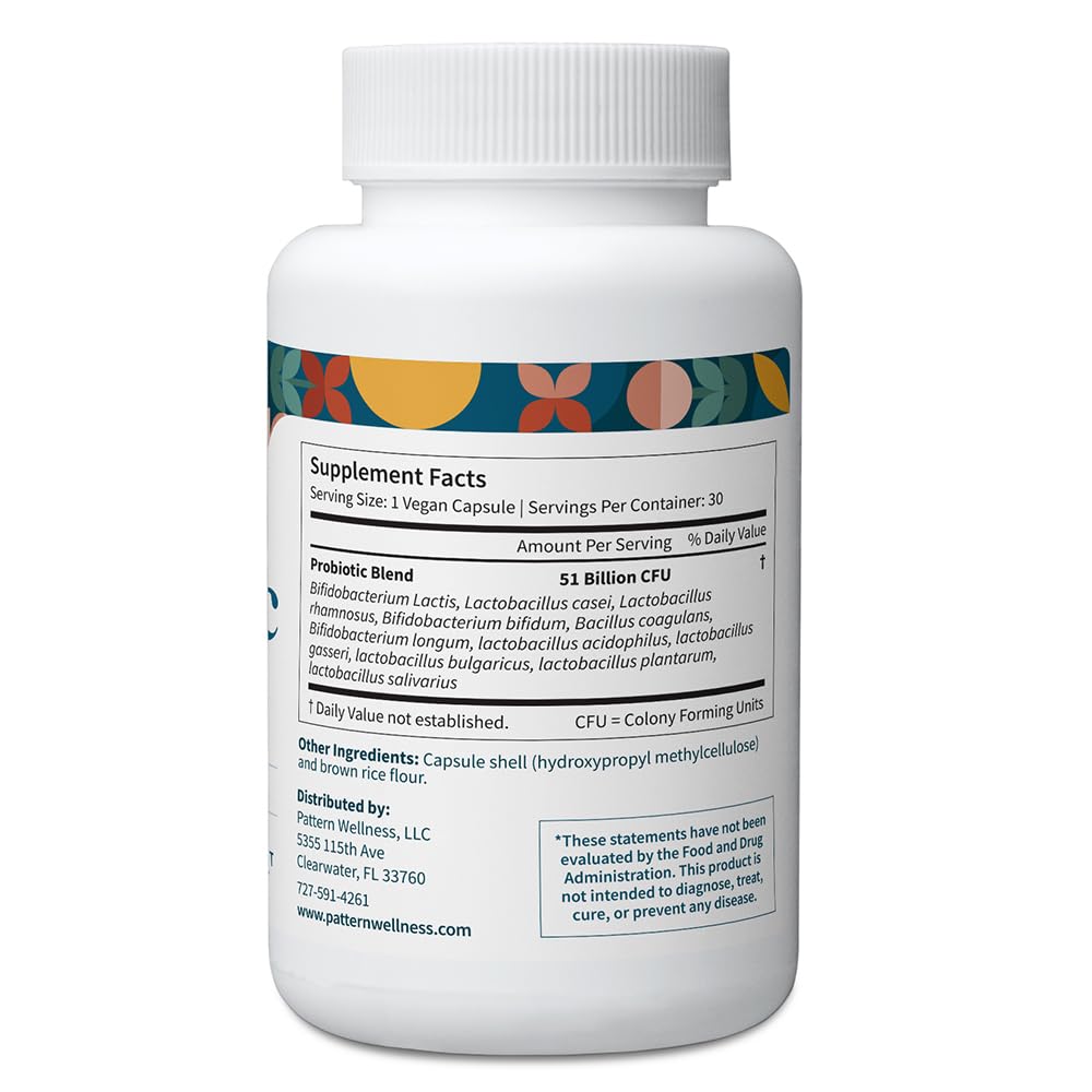 Pattern Wellness Probiotic capsulas veganas listas para la ingesta diaria