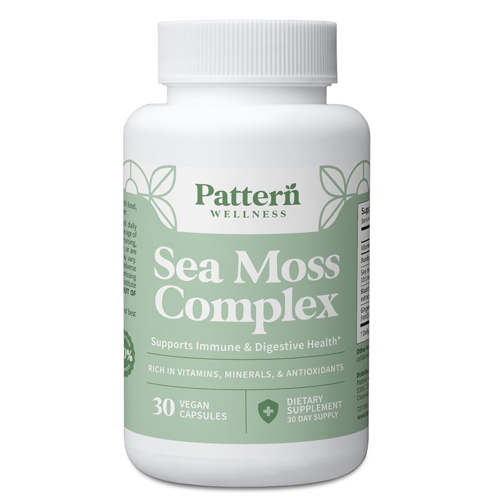 Pattern Wellness Sea Moss Complex botella, apoyo a la inmunidad y a la energía diaria.