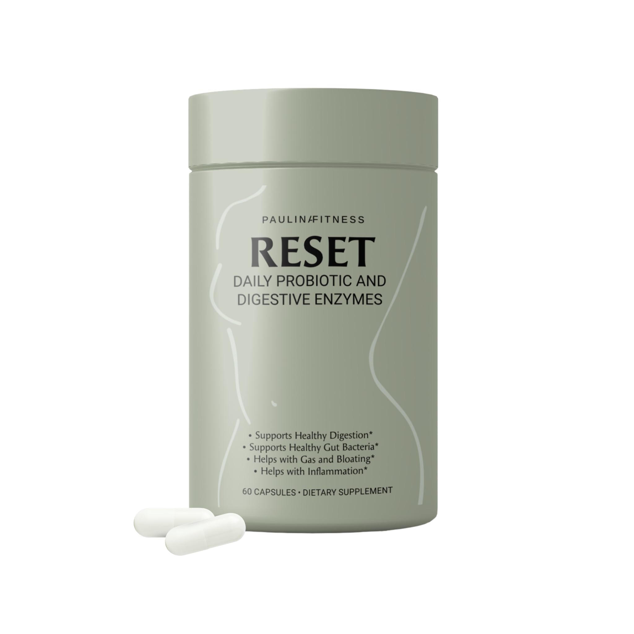 Paulina Fitness Reset Diario Probiótico botella para apoyo digestivo diario.