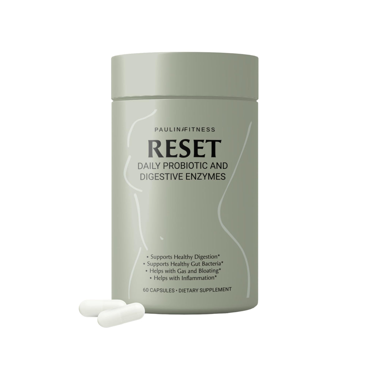 Paulina Fitness Reset Diario Probiótico botella para apoyo digestivo diario.