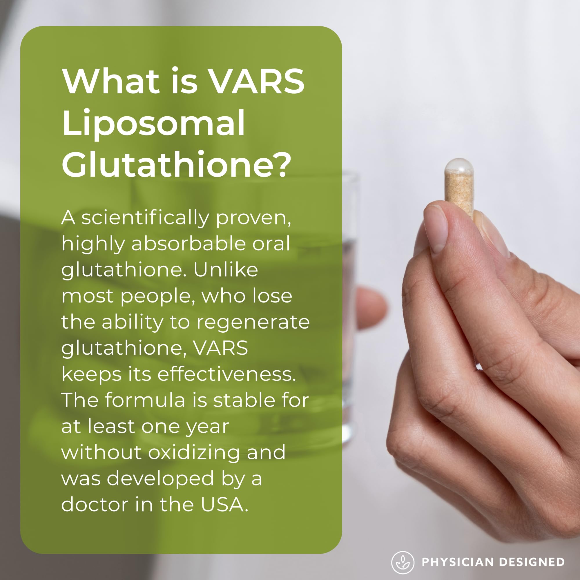 PD VARS Glutatión liposomal cápsulas para dosis diaria y absorción óptima.