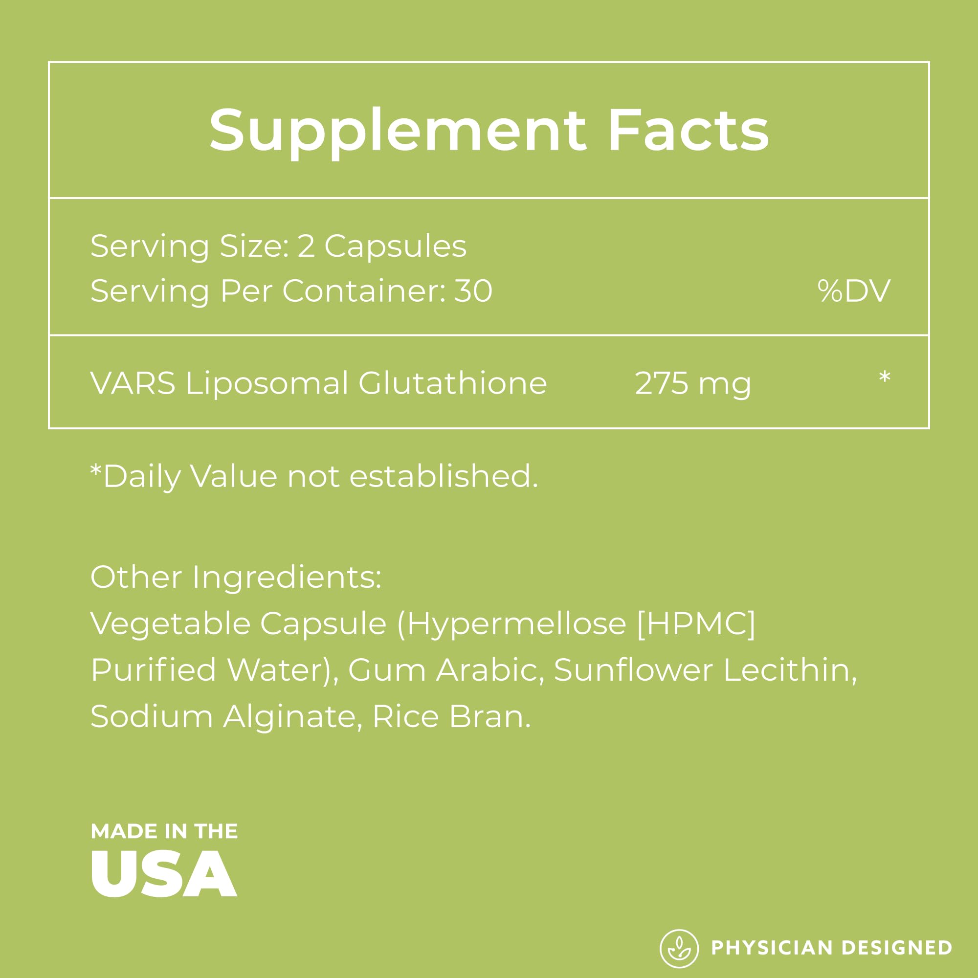 PD VARS Glutatión liposomal empaque original para conservación y almacenamiento.