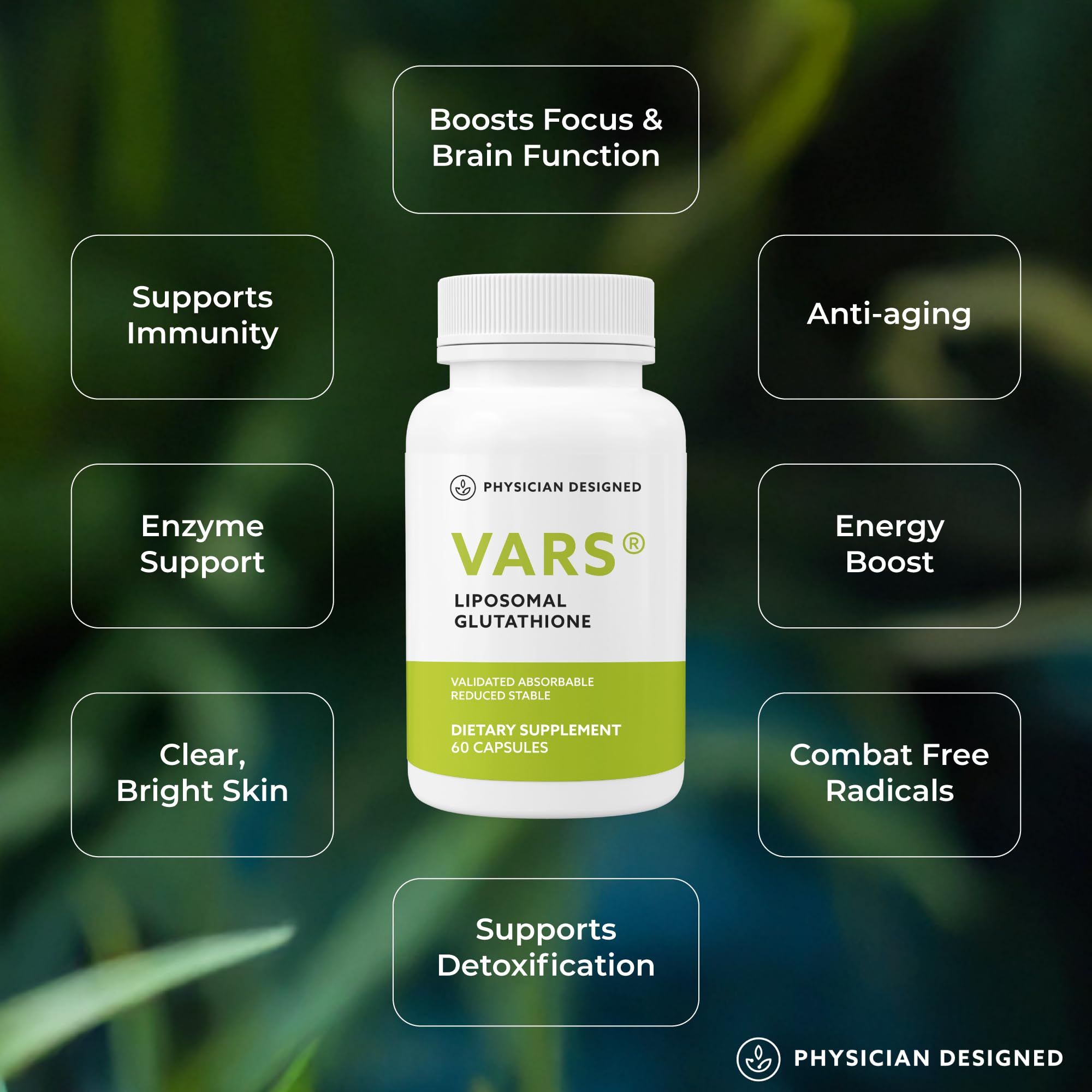 PD VARS Glutatión liposomal etiqueta clara para uso seguro y cómodo.